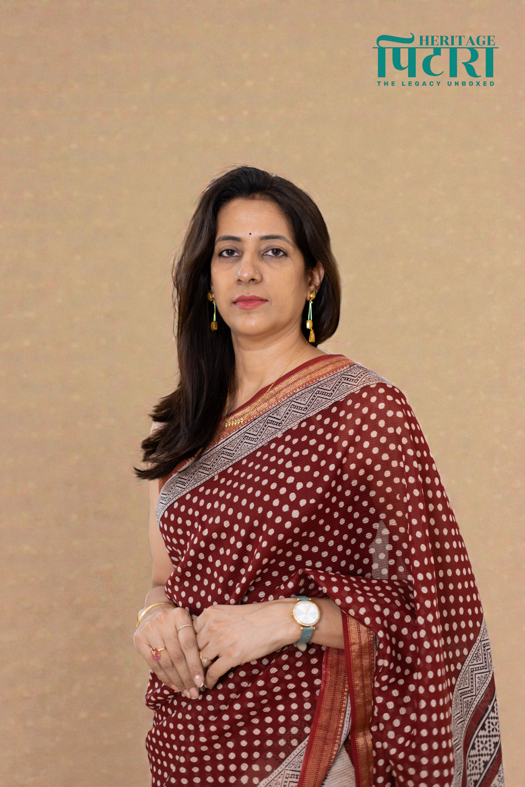 Red Bagh Print Maheshwari Silk Saree with Beige Floral Design