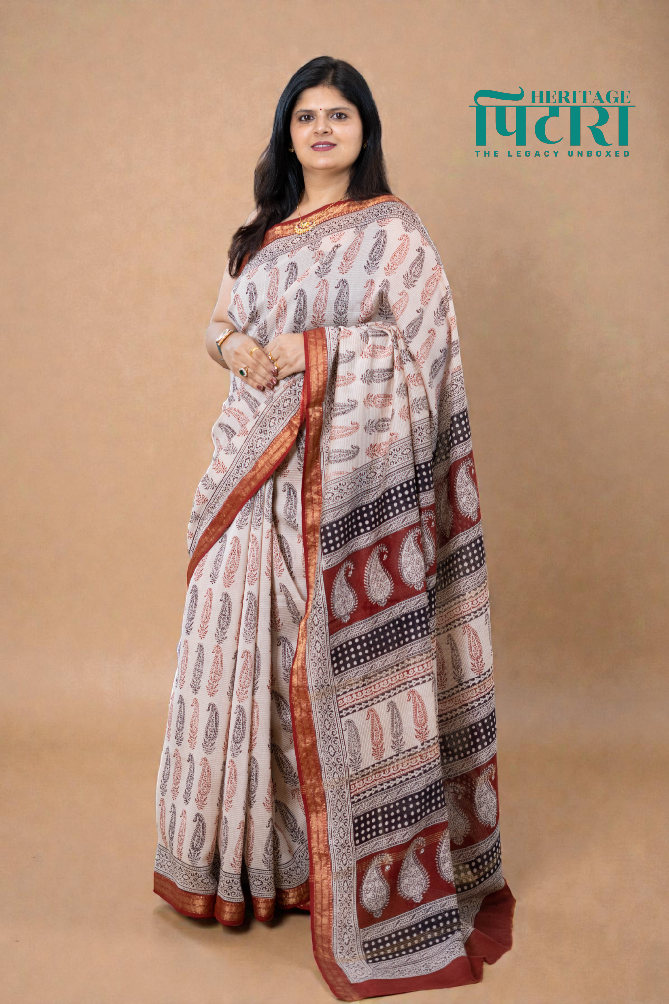 Handwoven Bagh Print Maheshwari Silk Saree with Paisley Design