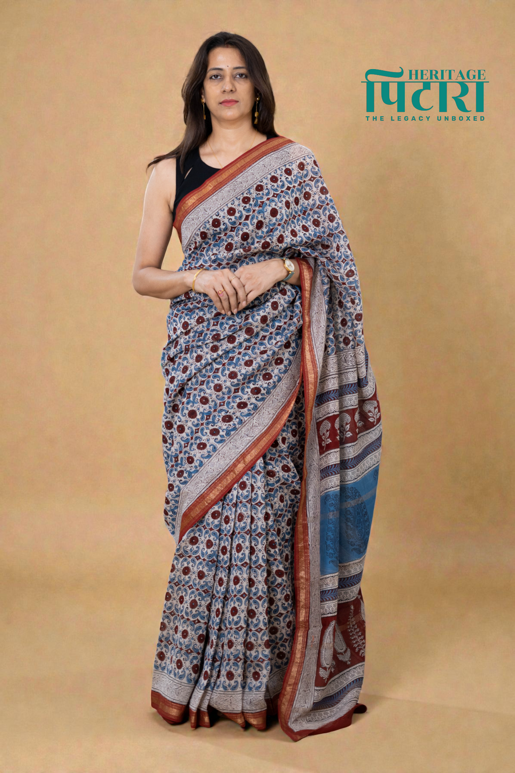 Handwoven Bagh Print Maheshwari Silk Saree with Traditional Borders