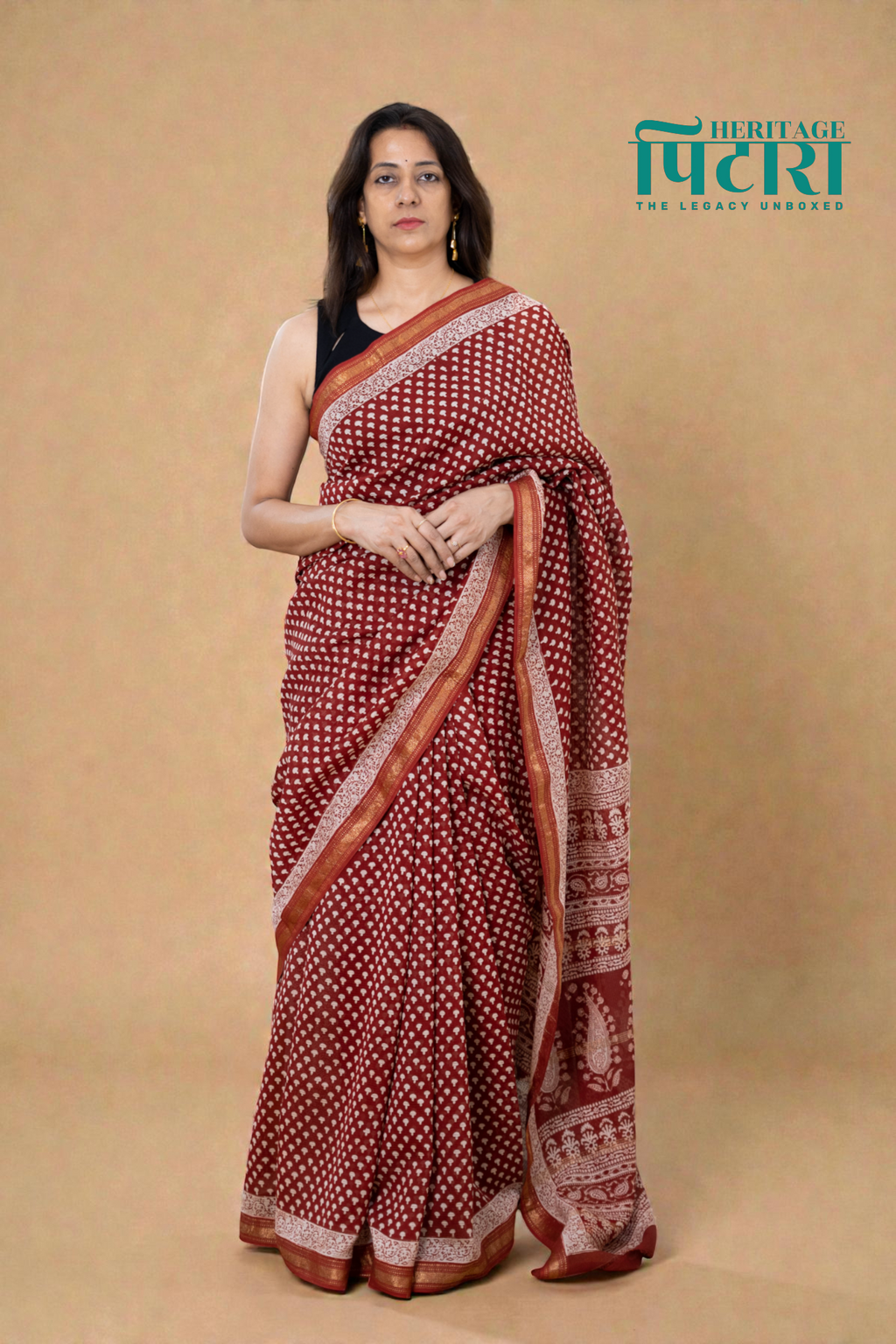 Handwoven Red Bagh Print Cotton Saree with Traditional Borders