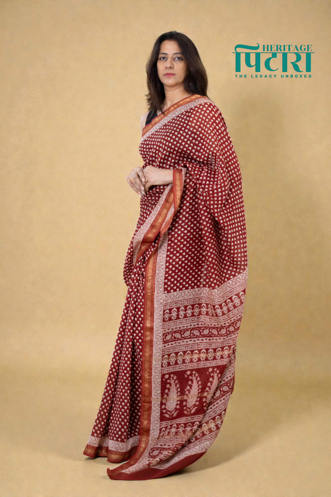 Handwoven Red Bagh Print Cotton Saree with Traditional Borders