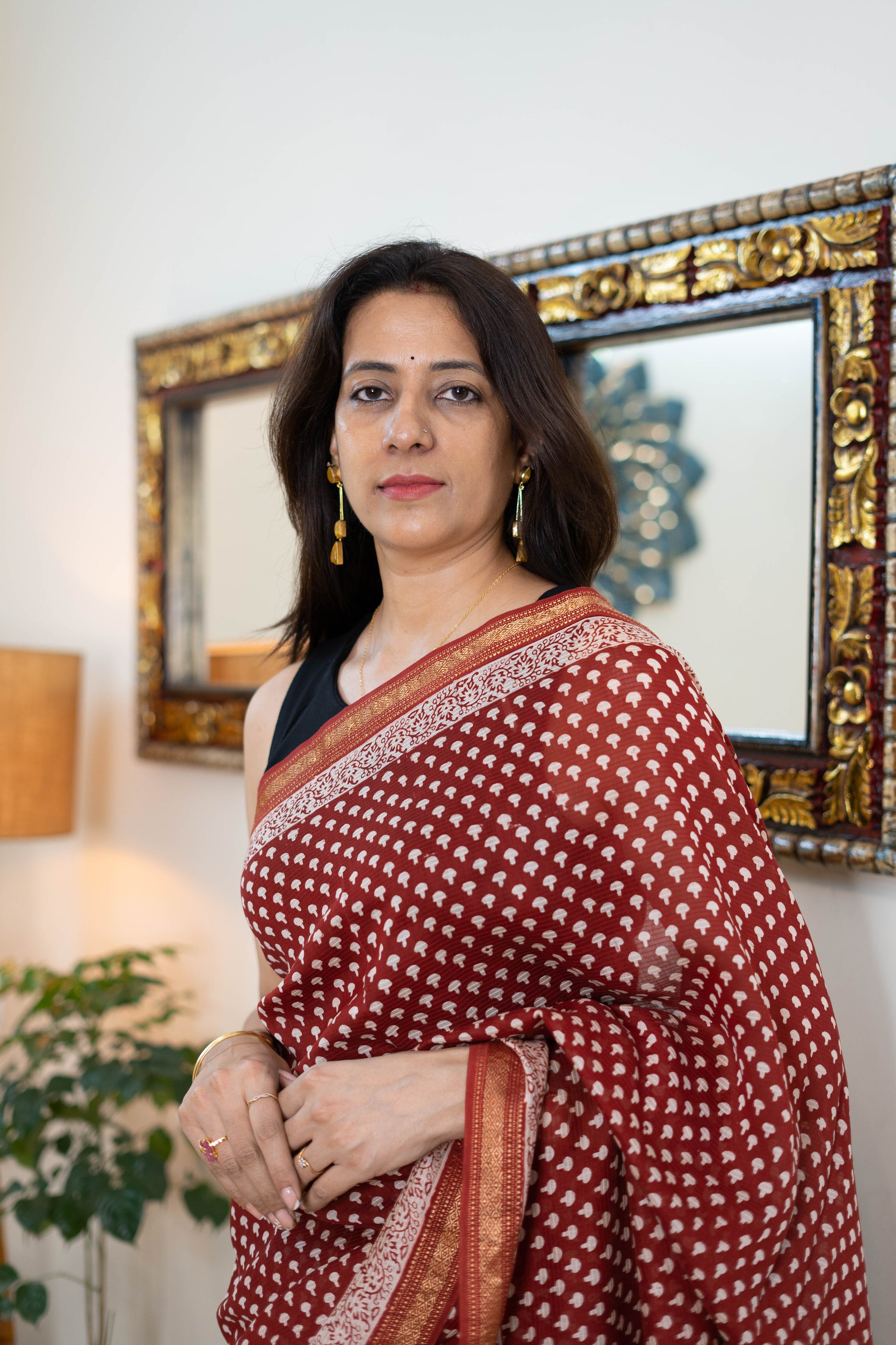 Handwoven Red Bagh Print Cotton Saree with Traditional Borders