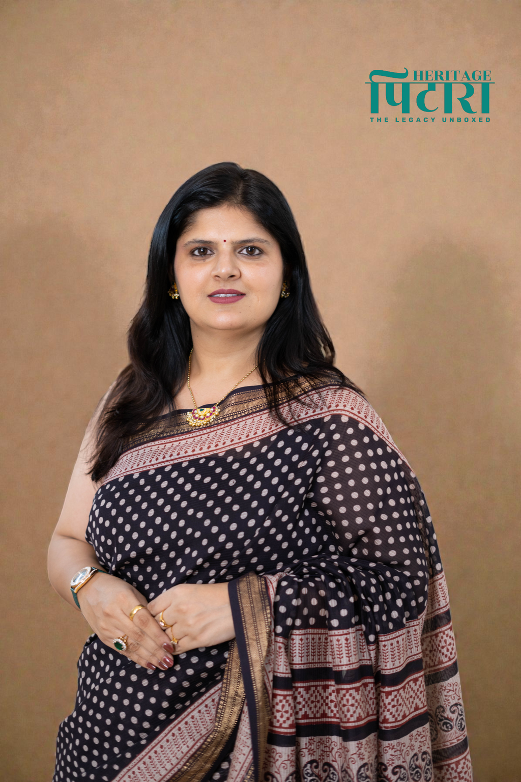 Bagh Print Maheshwari Silk Saree with Polka Dot Detailing