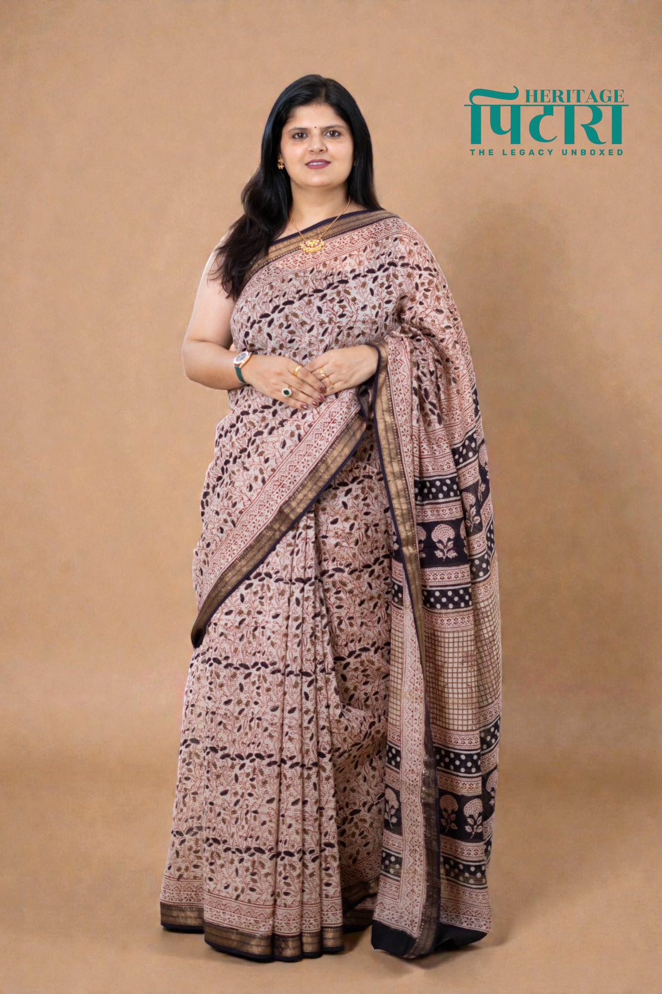 Handcrafted Bagh Print Maheshwari Silk Saree