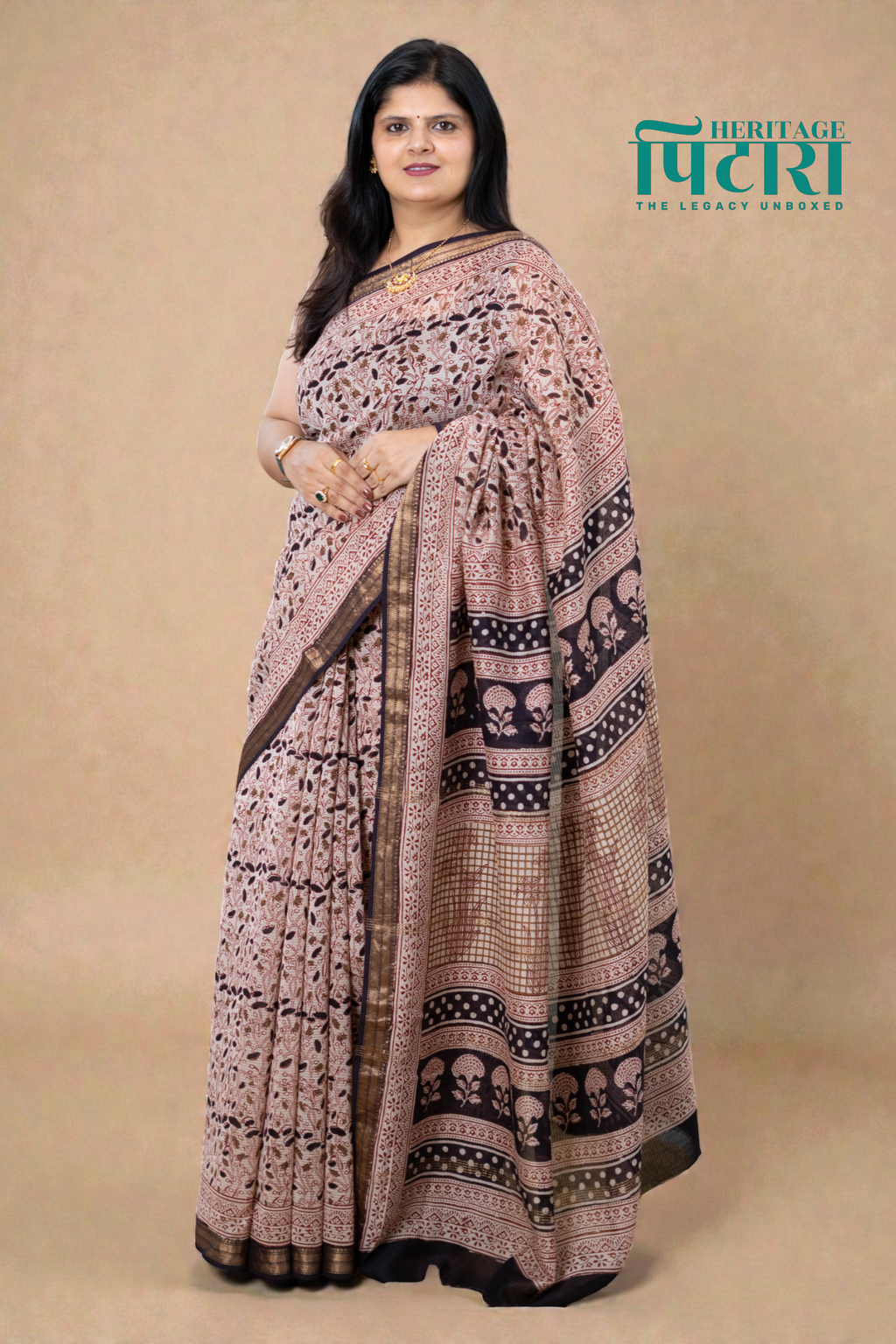 Handcrafted Bagh Print Maheshwari Silk Saree