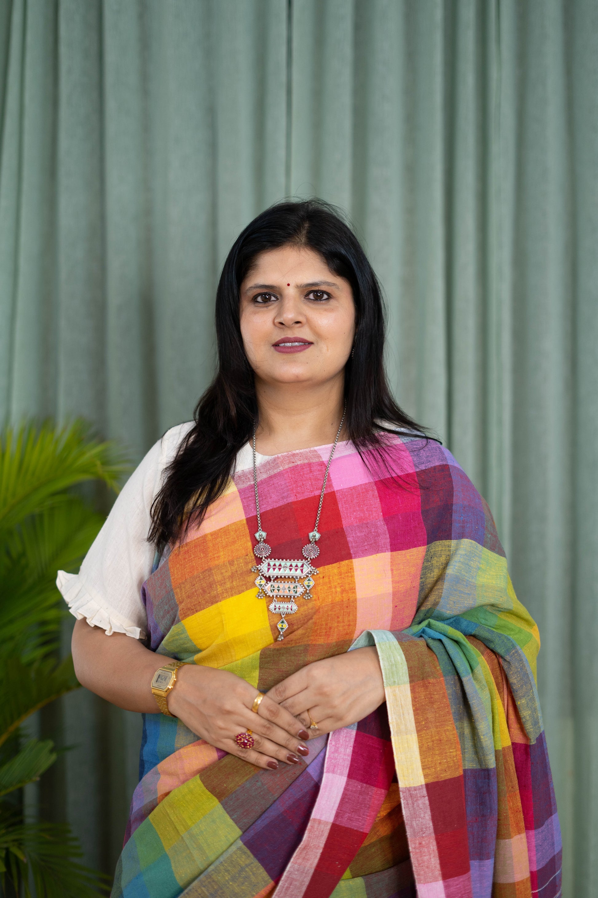 Handwoven Multicolor Checkered Kala Cotton Saree