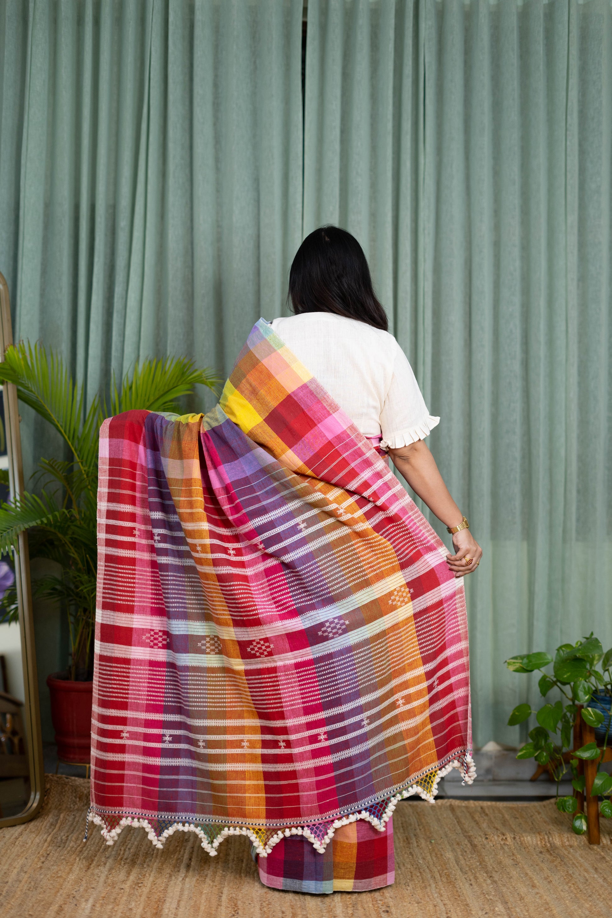 Handwoven Multicolor Checkered Kala Cotton Saree