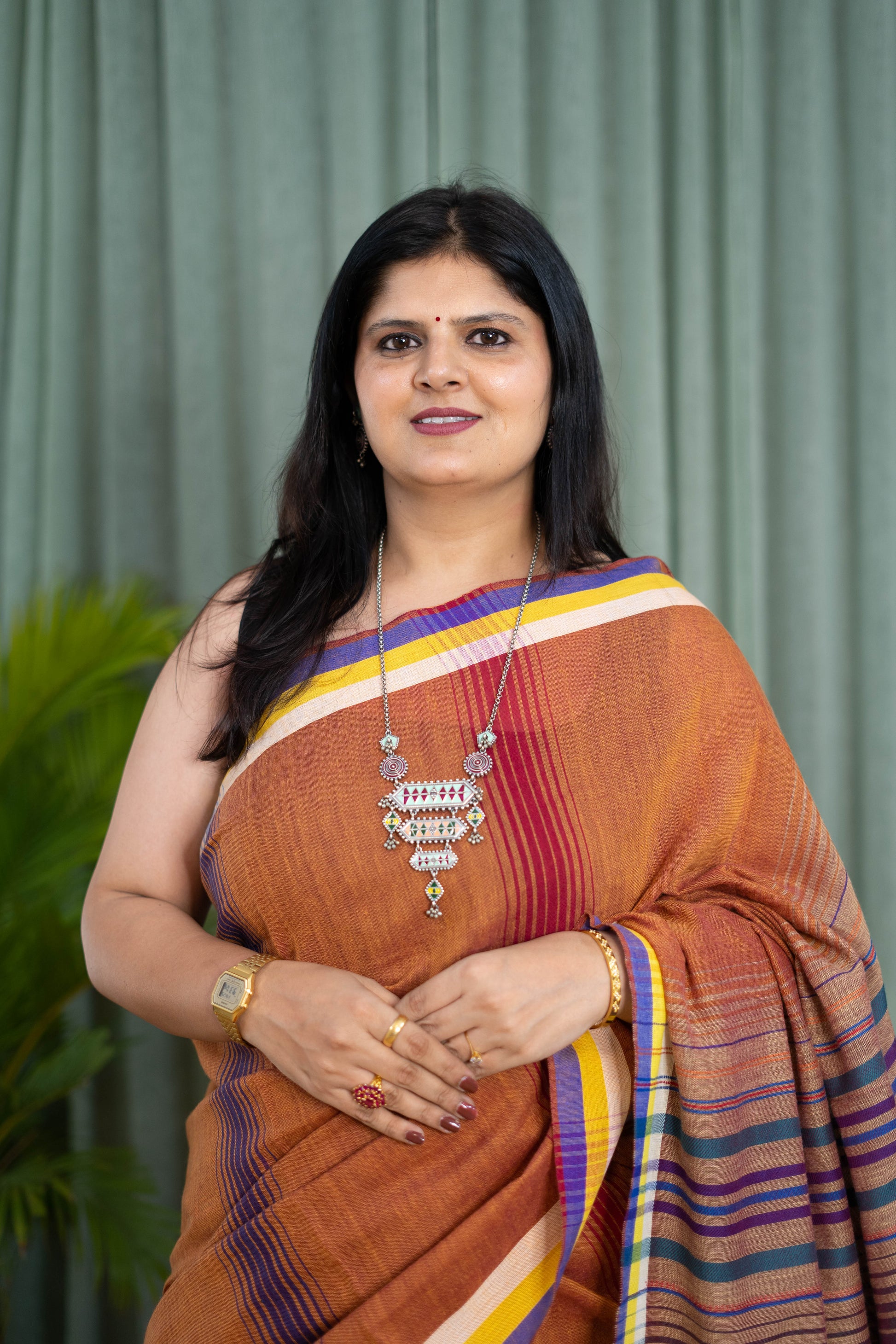Handwoven Kala Cotton Saree in Rustic Brown