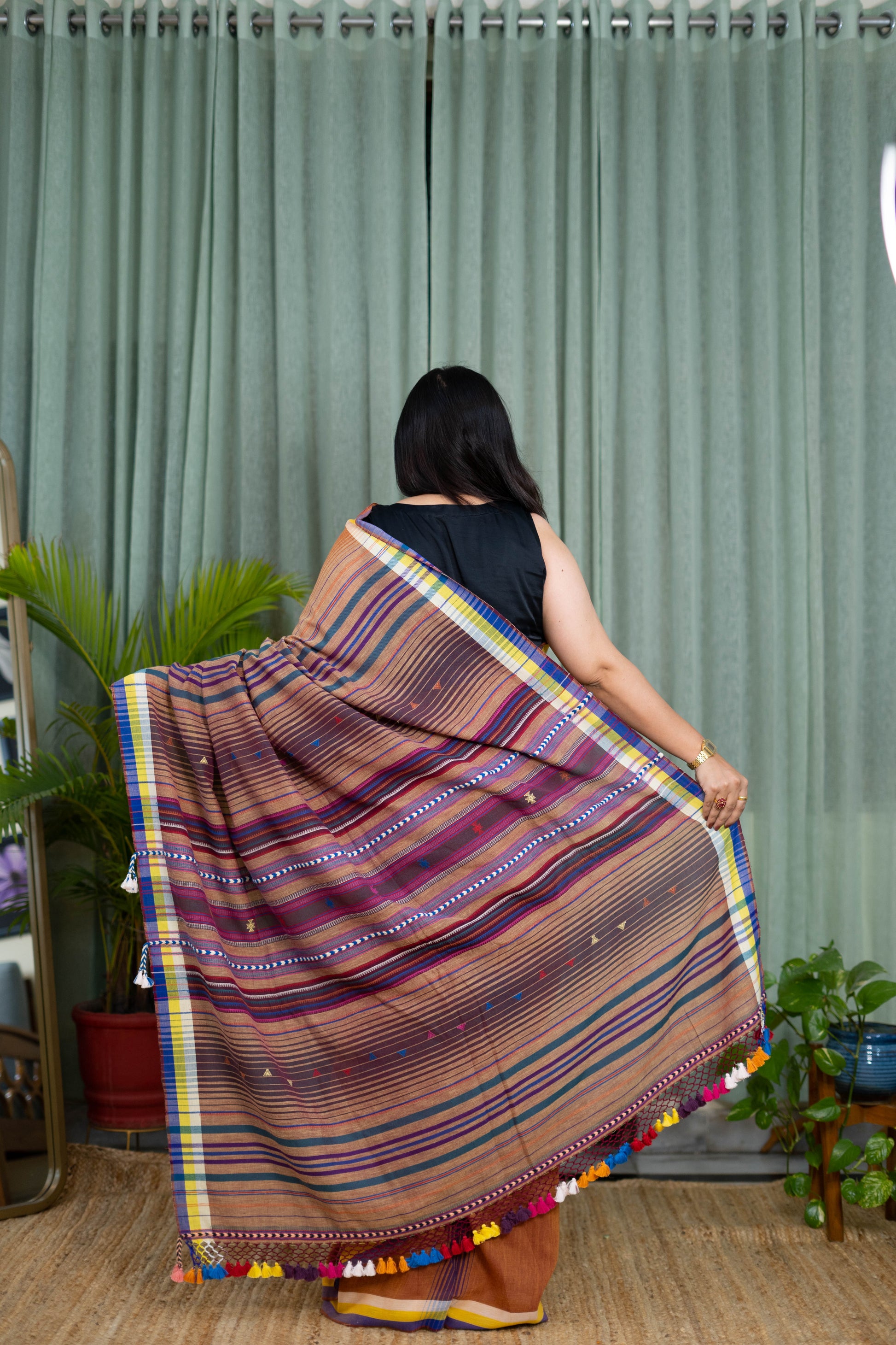 Handwoven Kala Cotton Saree in Rustic Brown