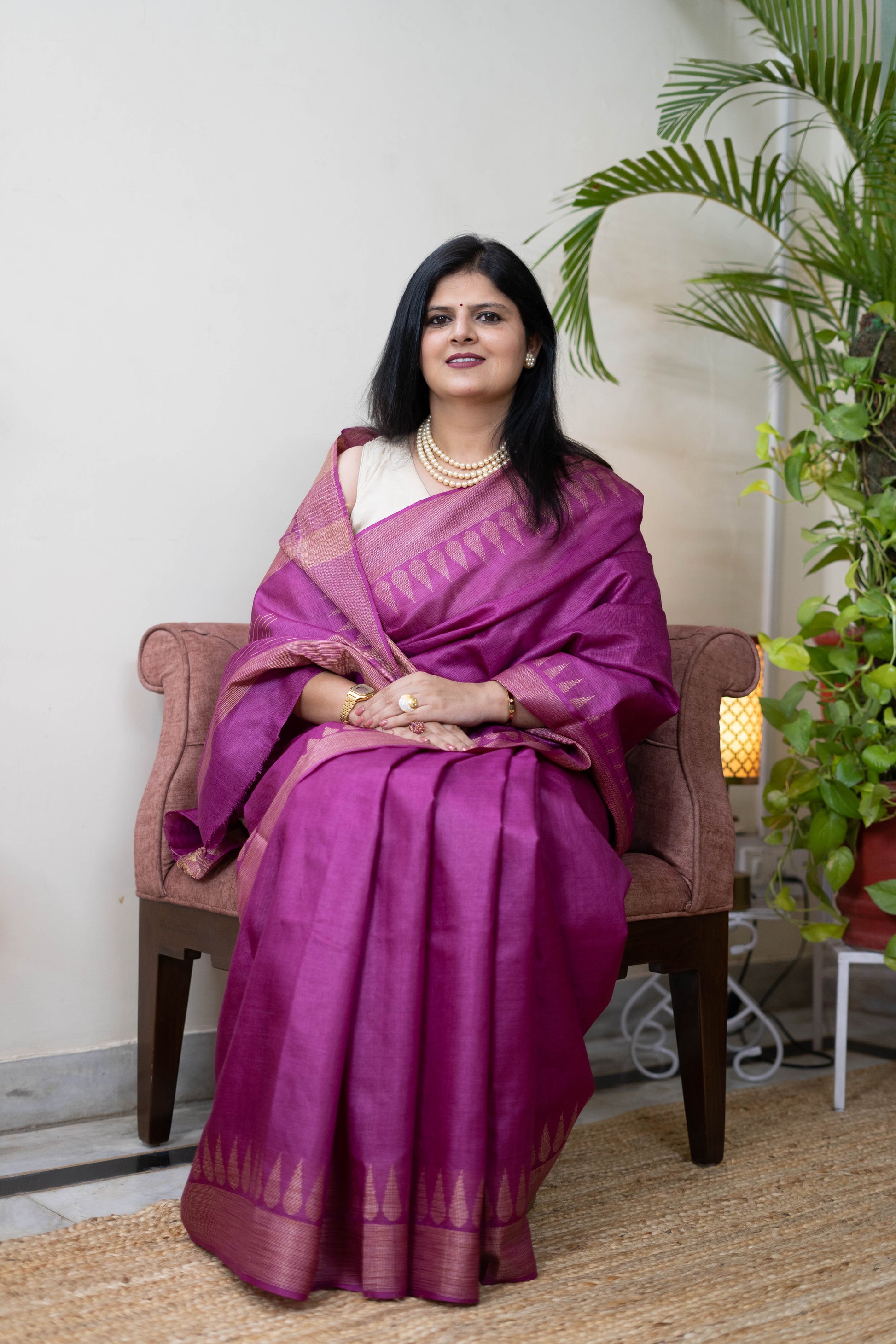 Soft Silk Saree for Women – Rani Pink with Matte Gold Woven Border | Elegant Semi-Kanjivaram Silk Saree