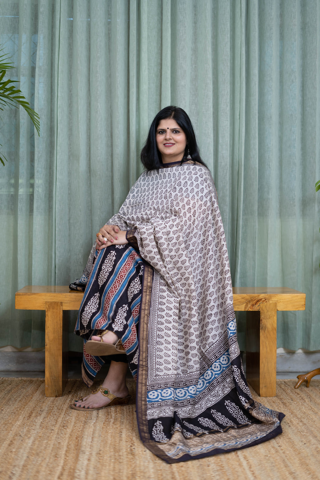 Pure Cotton Bagh Handblock Printed Suit Set with Mul Cotton Dupatta – Black & White