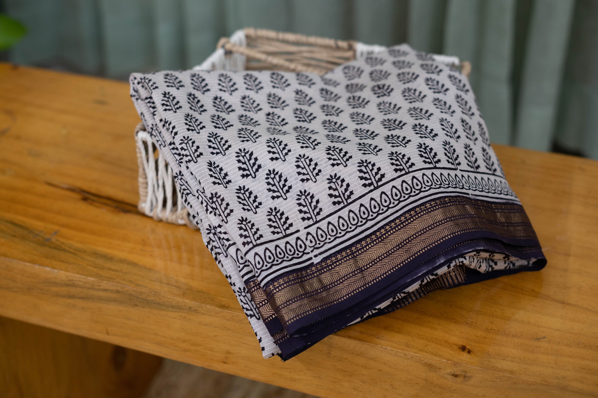 Pure Cotton Bagh Handblock Printed Suit Set with Mul Cotton Dupatta – Black & White