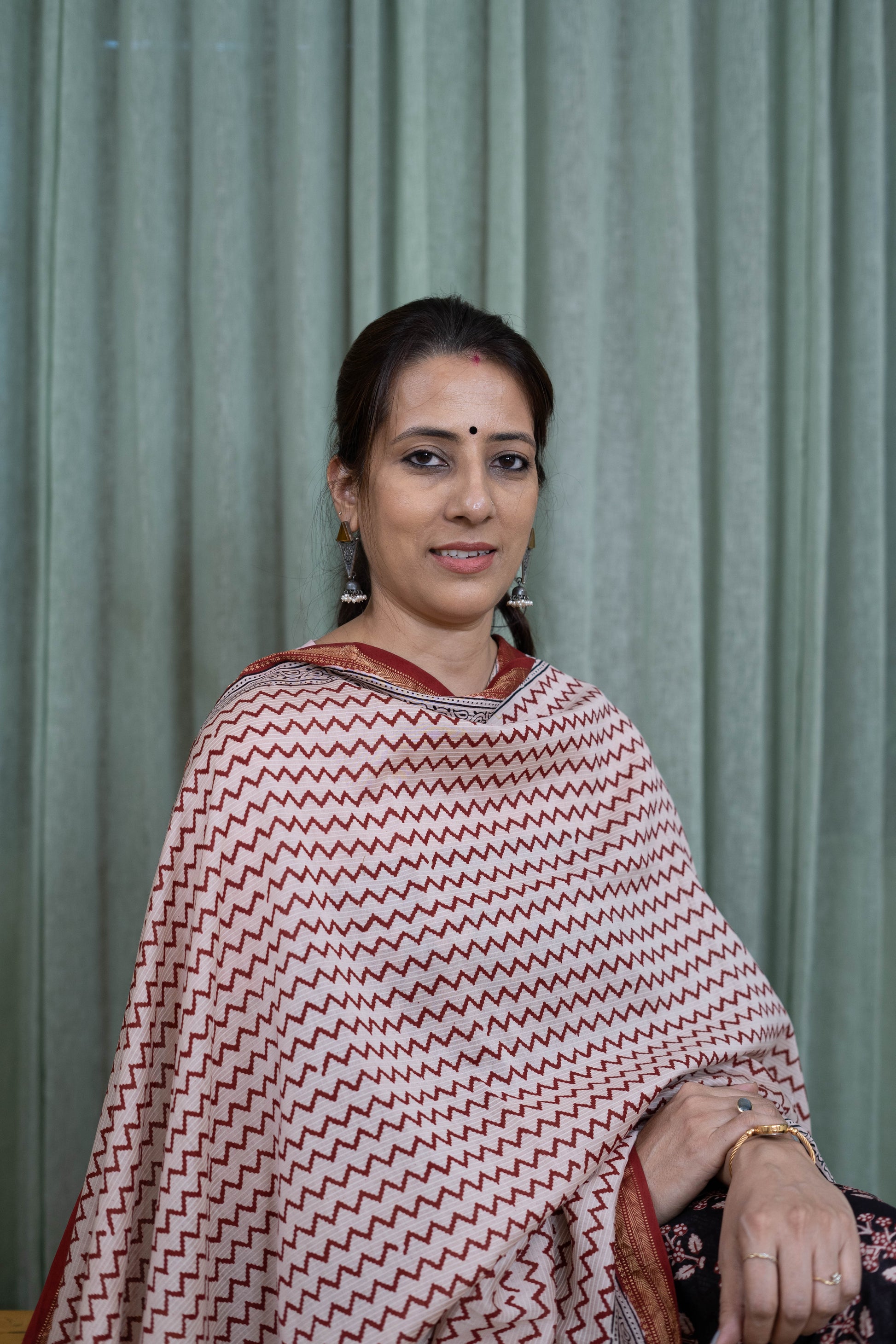 Handblock Bagh Print Cotton Suit Set – Maroon Zig-Zag Dupatta