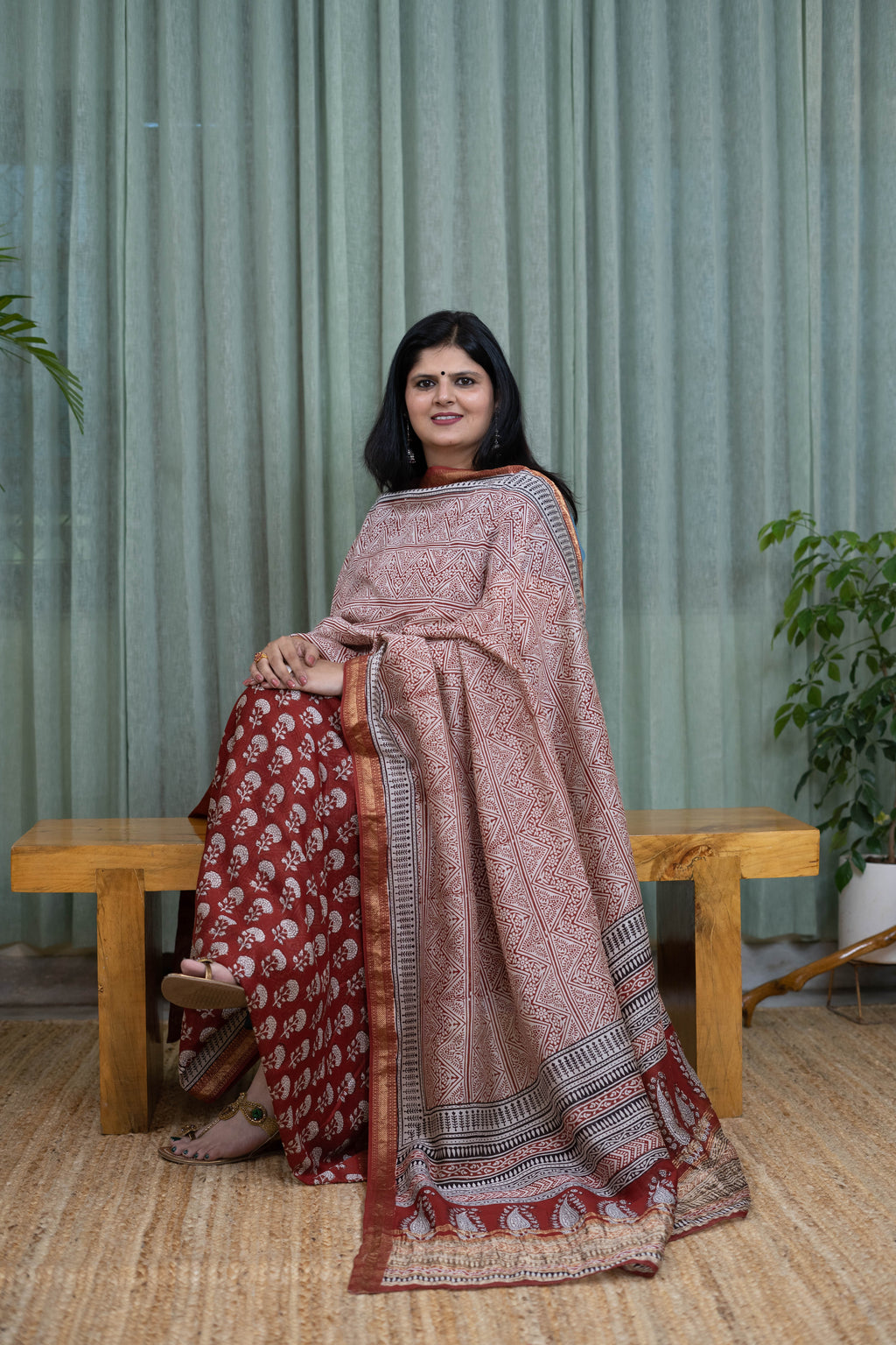 Bagh Handblock Printed Cotton Suit Set – Maroon Zigzag & Floral Combination