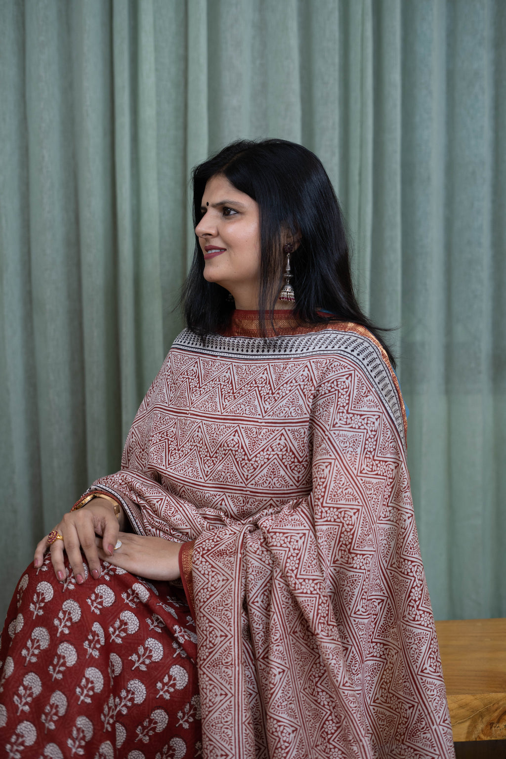 Bagh Handblock Printed Cotton Suit Set – Maroon Zigzag & Floral Combination