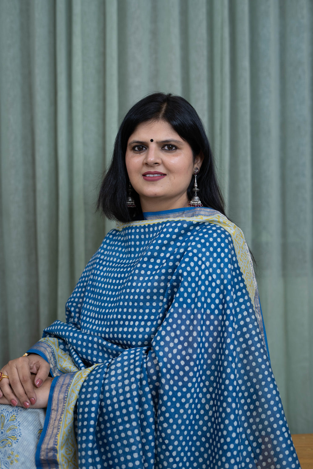 Bagh Handblock Printed Cotton Suit Set – Blue & Yellow Dabu Style Pattern