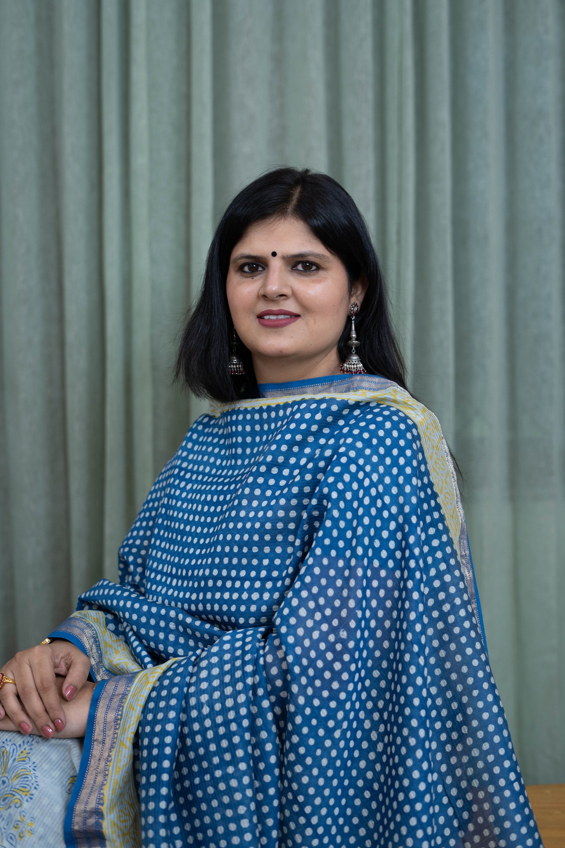 Bagh Handblock Printed Cotton Suit Set – Blue & Yellow Dabu Style Pattern