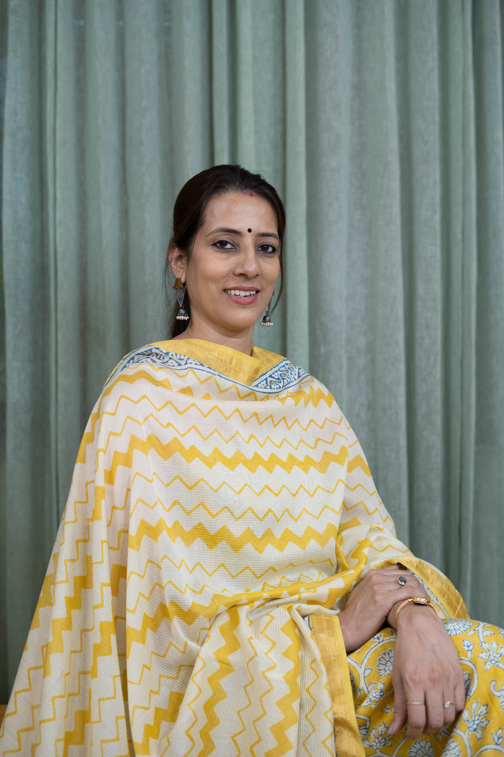 Yellow Handblock Bagh Print Cotton Suit Set (Soft Mul Dupatta | Pure Cotton)