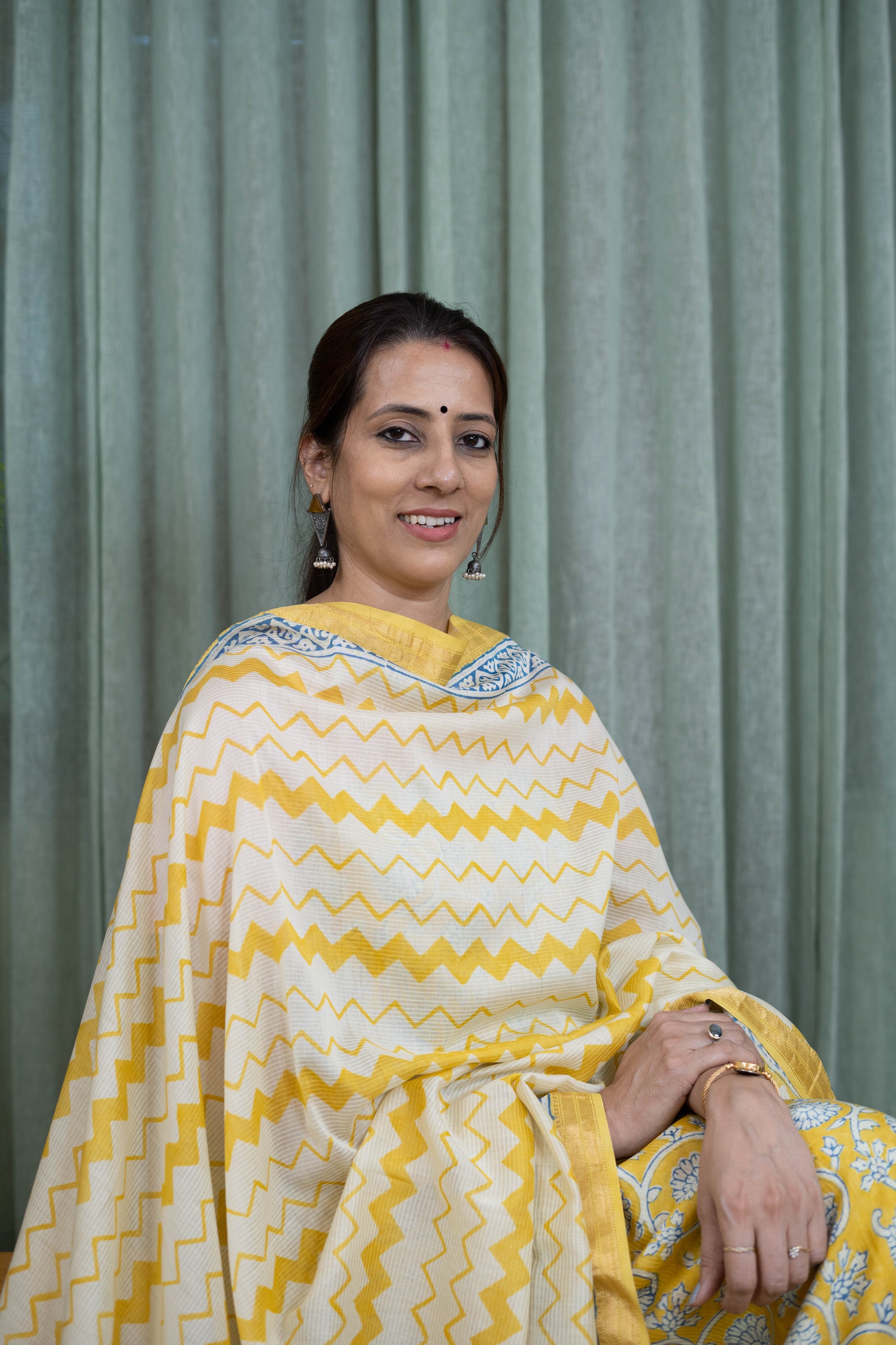 Yellow Handblock Bagh Print Cotton Suit Set (Soft Mul Dupatta | Pure Cotton)