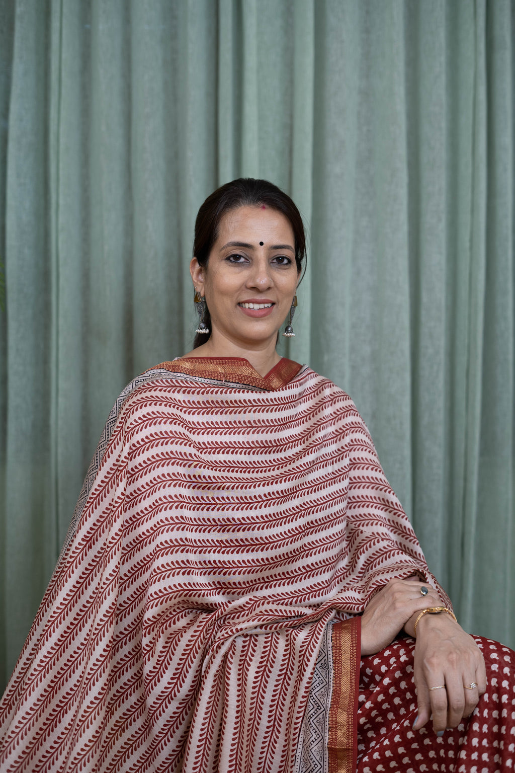 Maroon Handblock Printed Bagh Suit Set – Maheshwari Silk Fabric