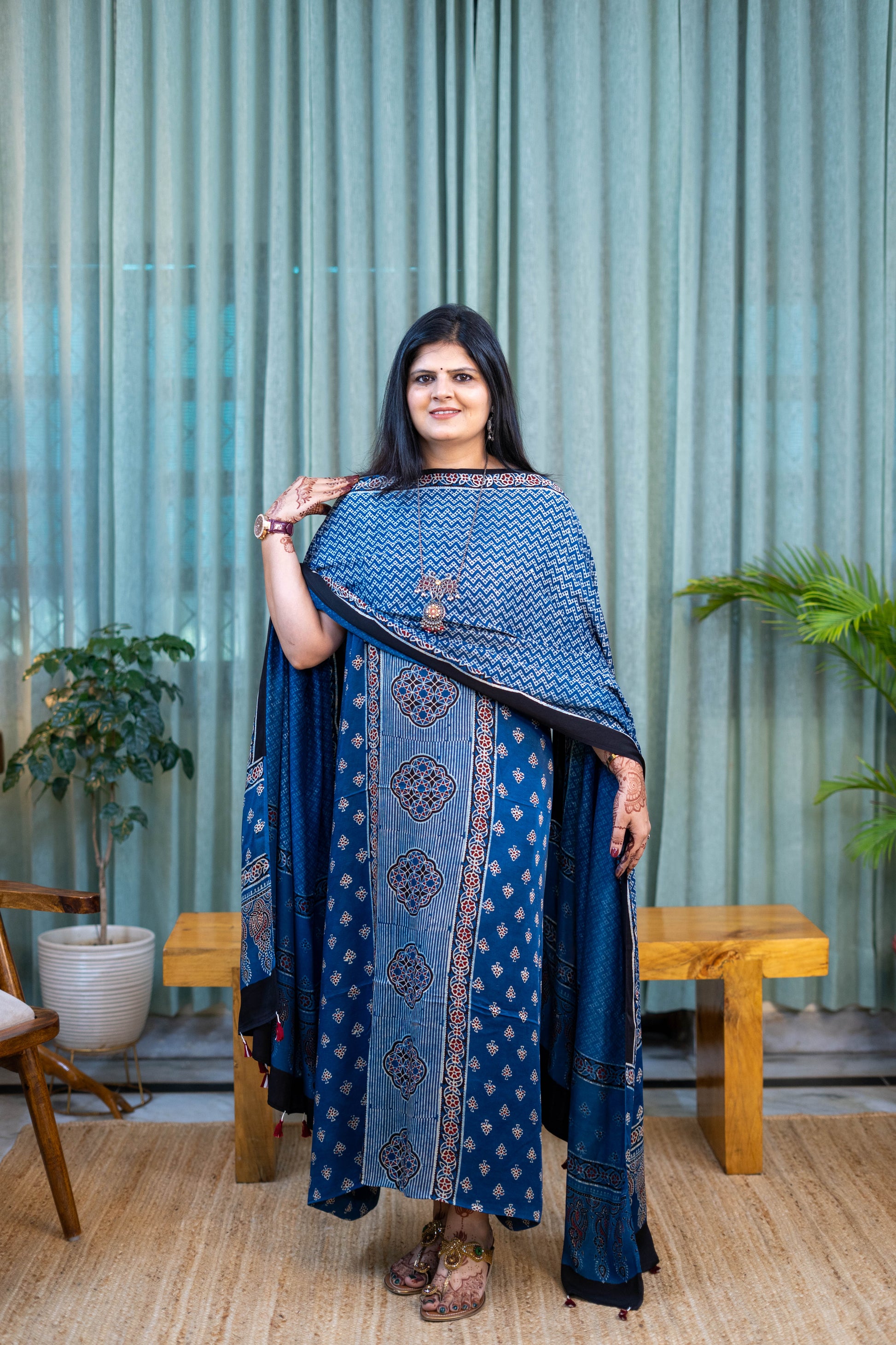 Heritage Pitara Indigo Blue Modal Suit with Traditional Block Print Dupatta