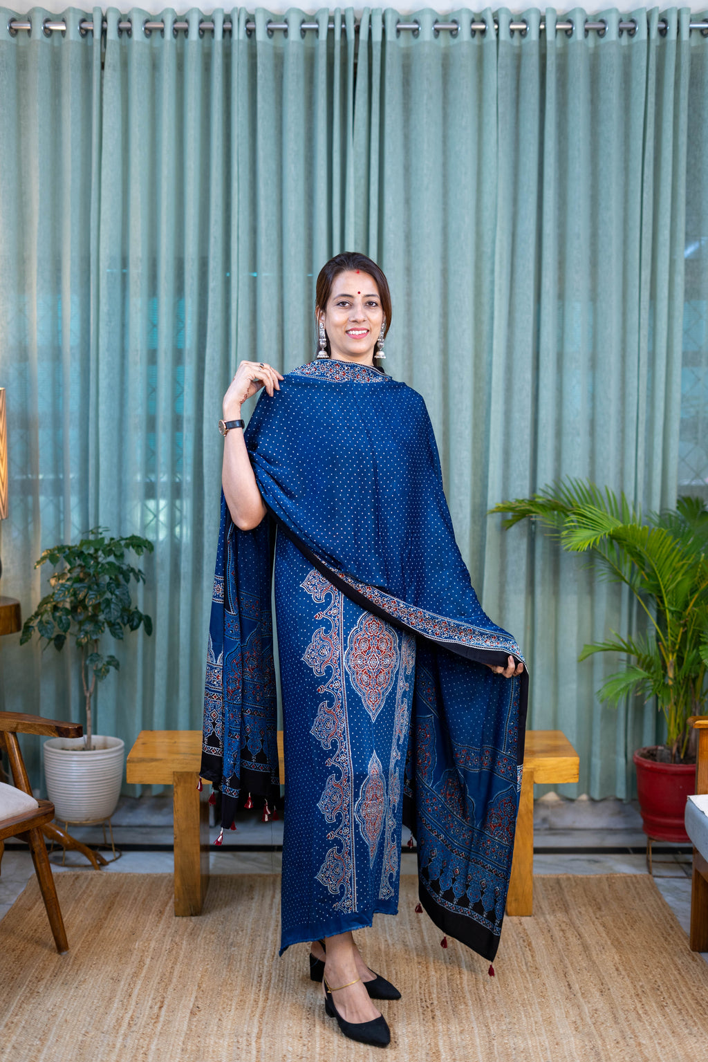 Heritage Pitara Deep Indigo Modal Suit with Traditional Paisley Print Dupatta