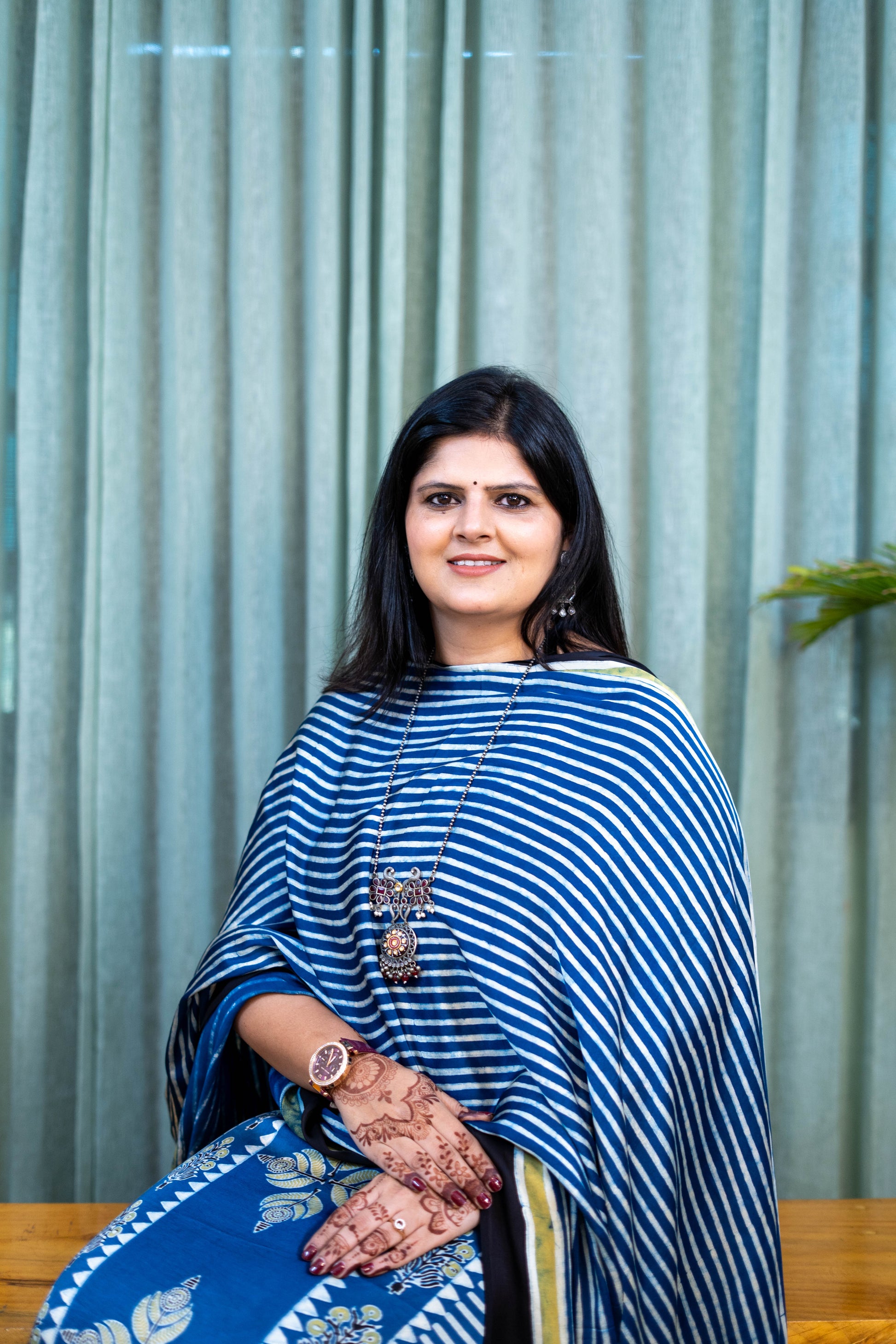 Heritage Pitara Blue Striped Modal Suit with Ethnic Printed Dupatta