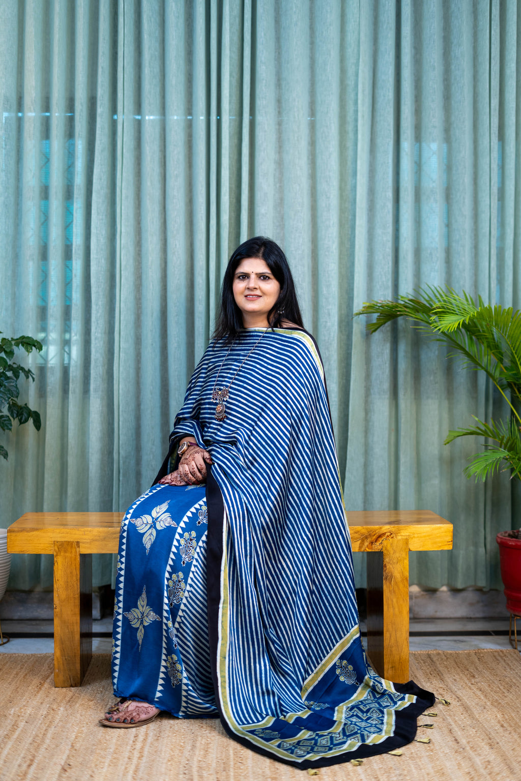 Heritage Pitara Blue Striped Modal Suit with Ethnic Printed Dupatta