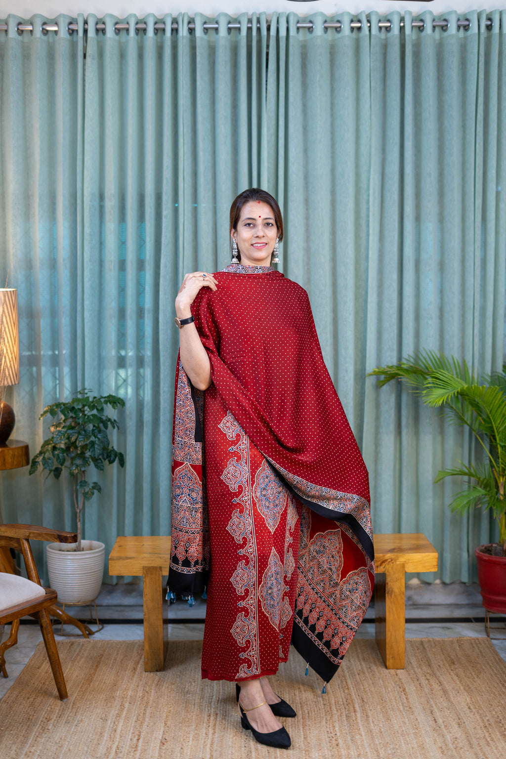 Heritage Pitara Crimson Red Modal Suit with Traditional Paisley Printed Dupatta