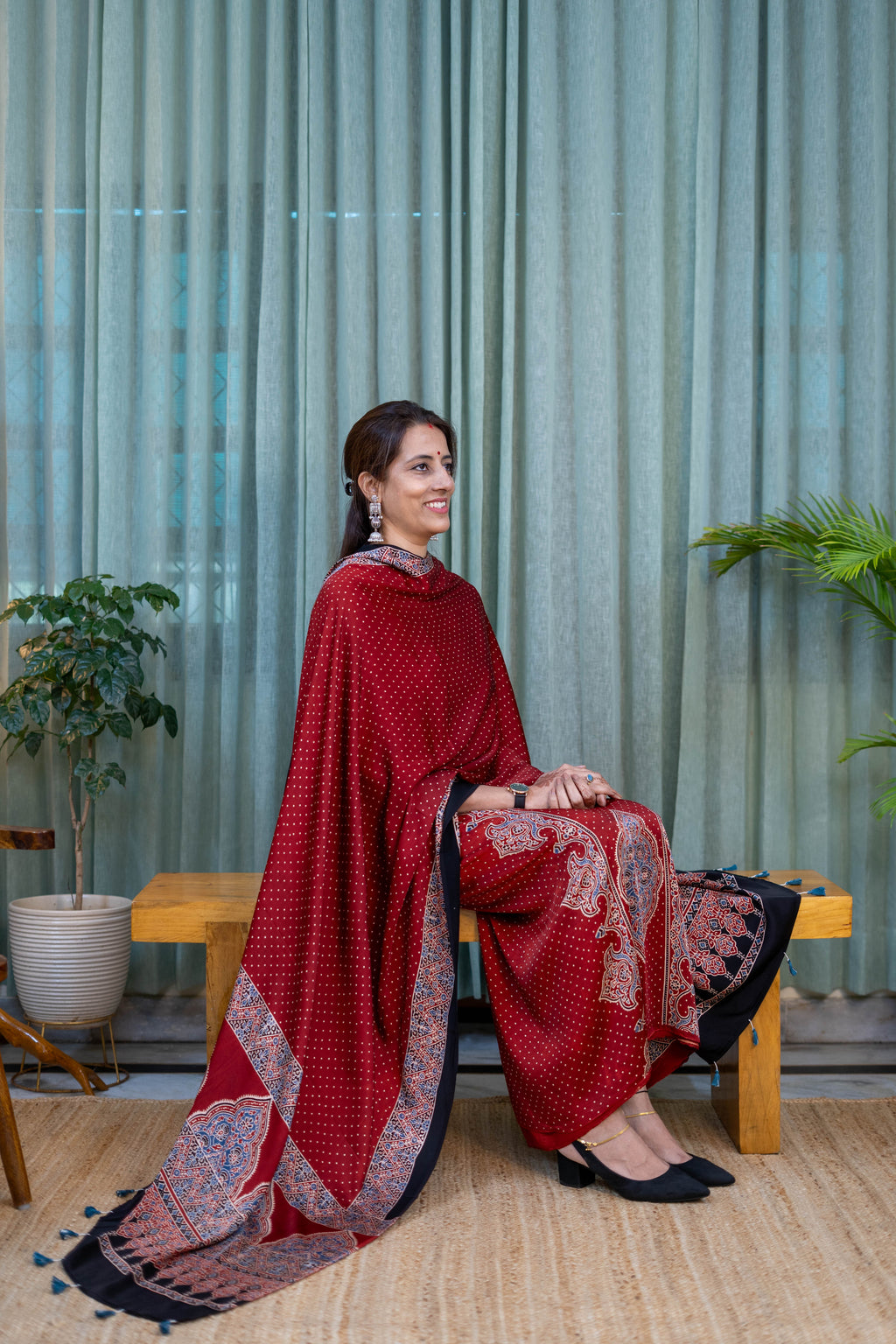 Heritage Pitara Crimson Red Modal Suit with Traditional Paisley Printed Dupatta