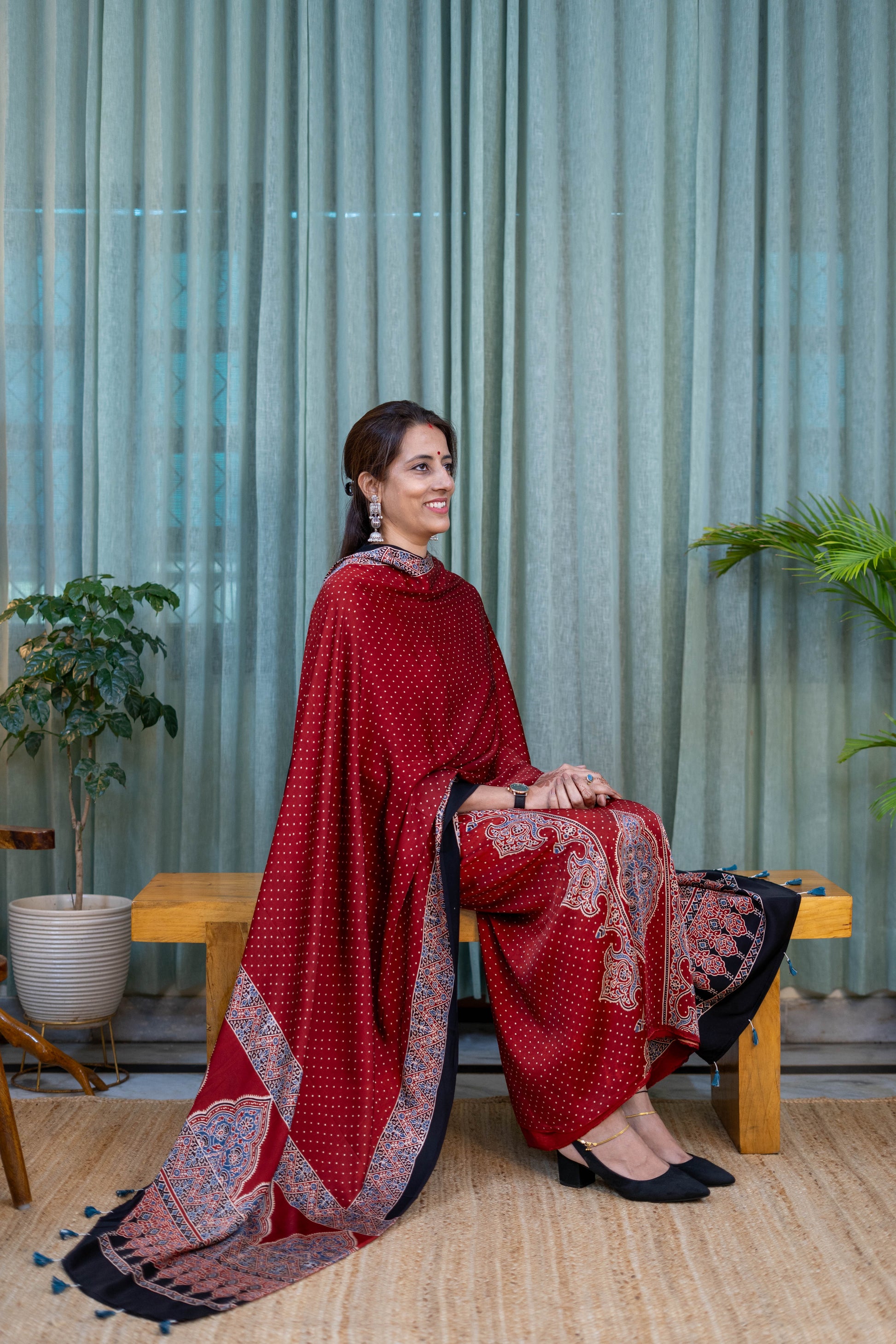 Heritage Pitara Crimson Red Modal Suit with Traditional Paisley Printed Dupatta