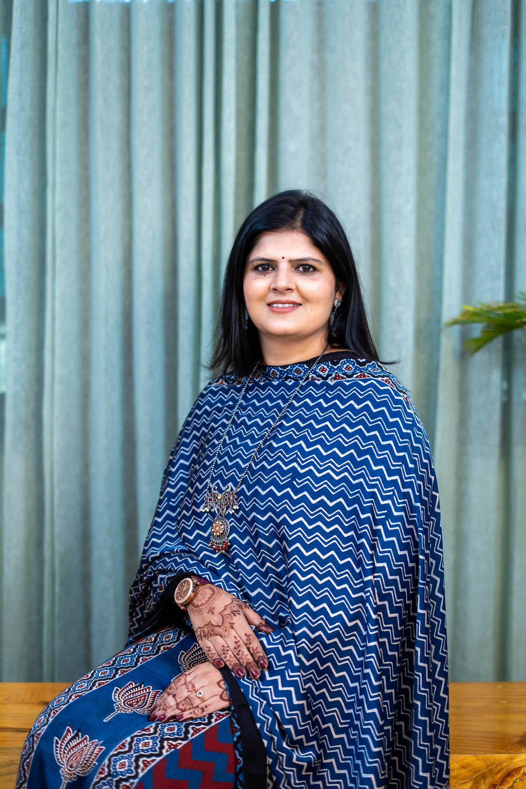 Heritage Pitara Indigo Blue Chevron Modal Suit with Lotus Motif Dupatta