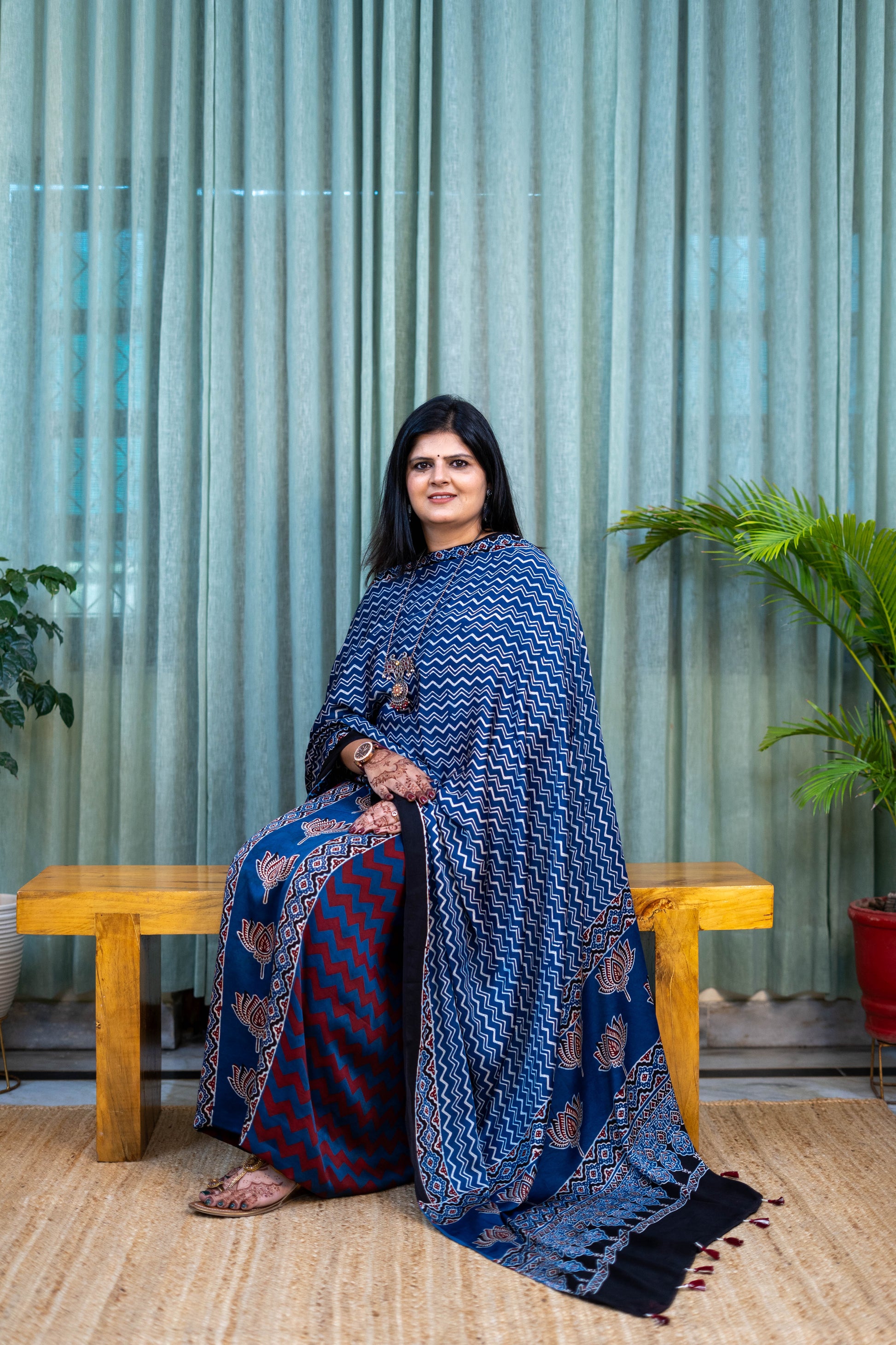Heritage Pitara Indigo Blue Chevron Modal Suit with Lotus Motif Dupatta