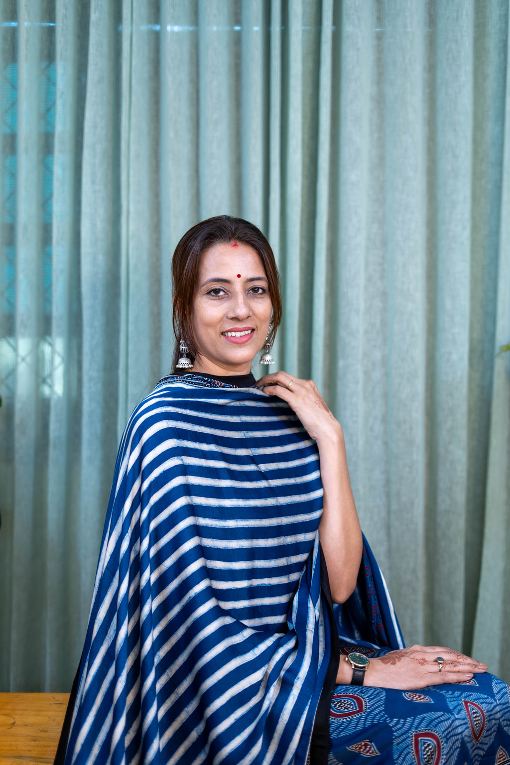 Heritage Pitara Indigo Blue Striped Modal Suit with Traditional Motif Dupatta