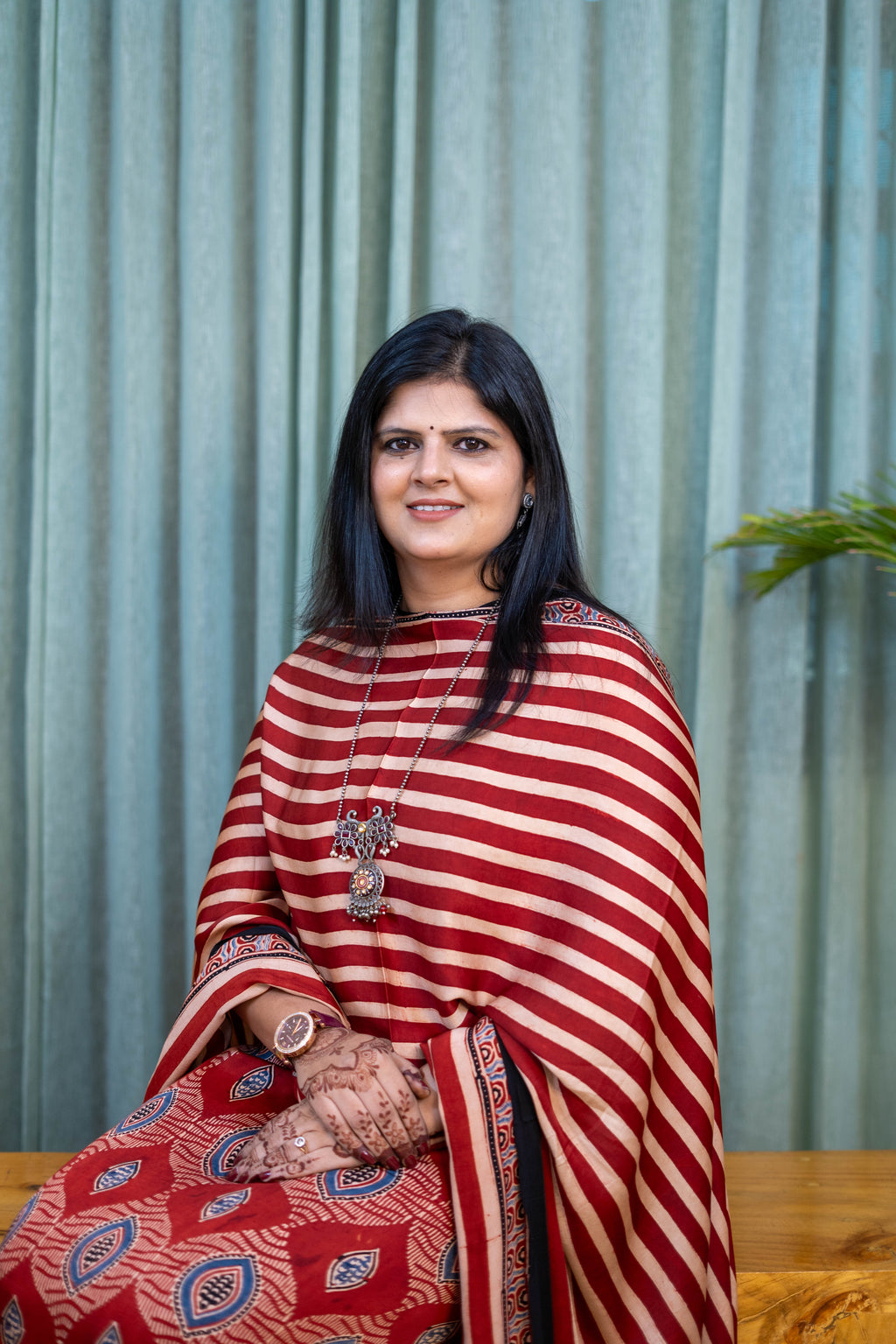 Heritage Pitara Crimson Red Striped Modal Suit with Ethnic Motif Dupatta