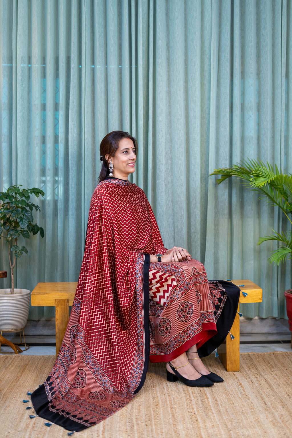 Heritage Pitara Red Chevron Modal Suit with Traditional Printed Dupatta