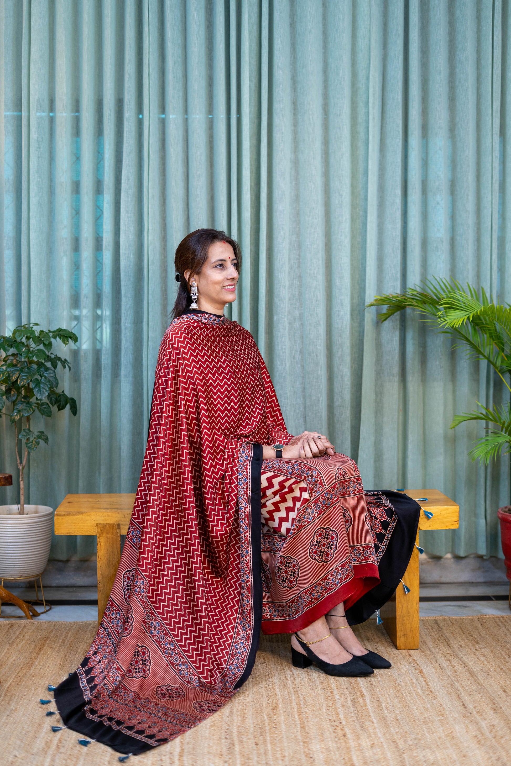 Heritage Pitara Red Chevron Modal Suit with Traditional Printed Dupatta