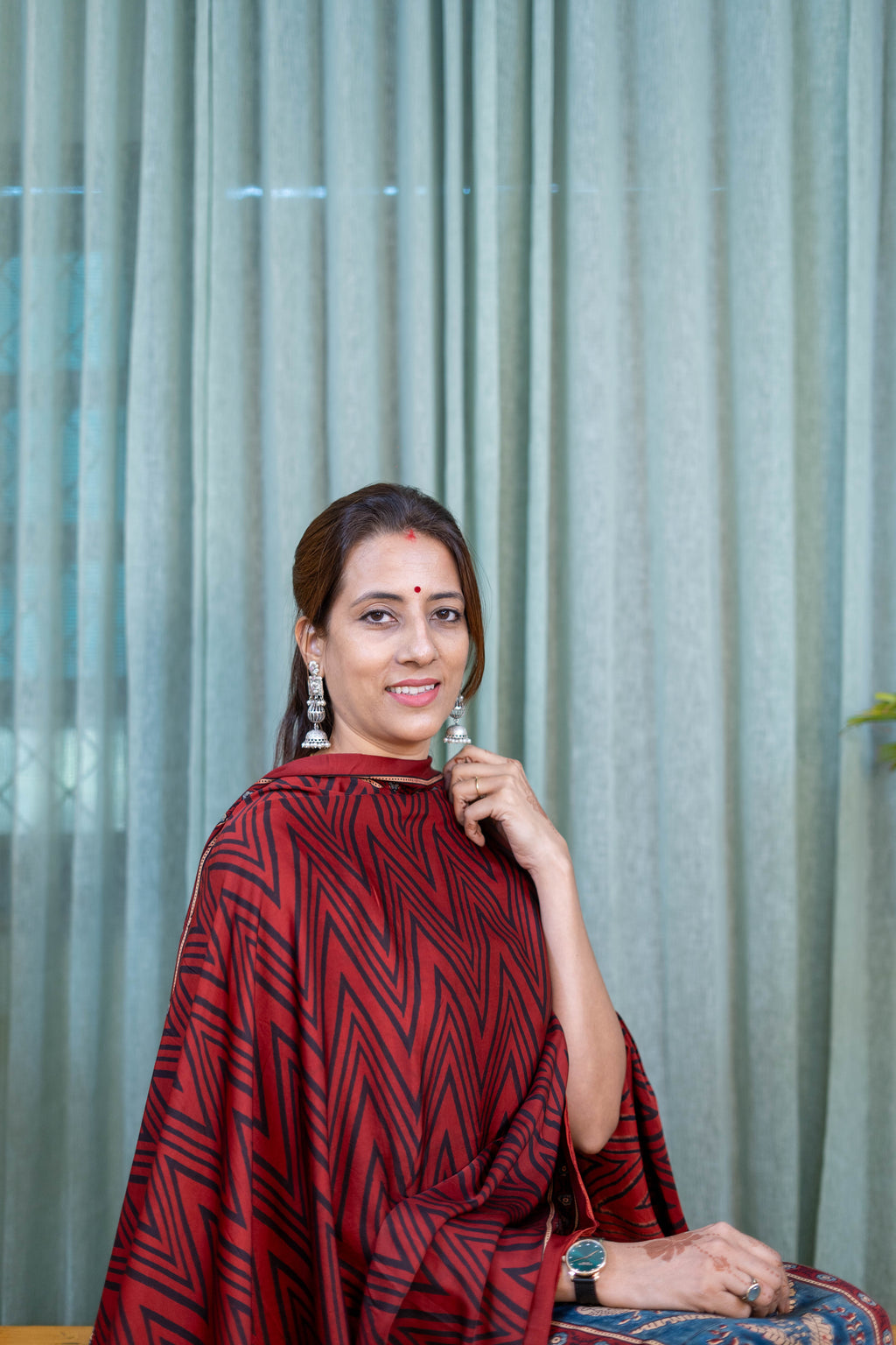 Heritage Pitara Maroon Chevron Modal Suit with Floral Printed Dupatta