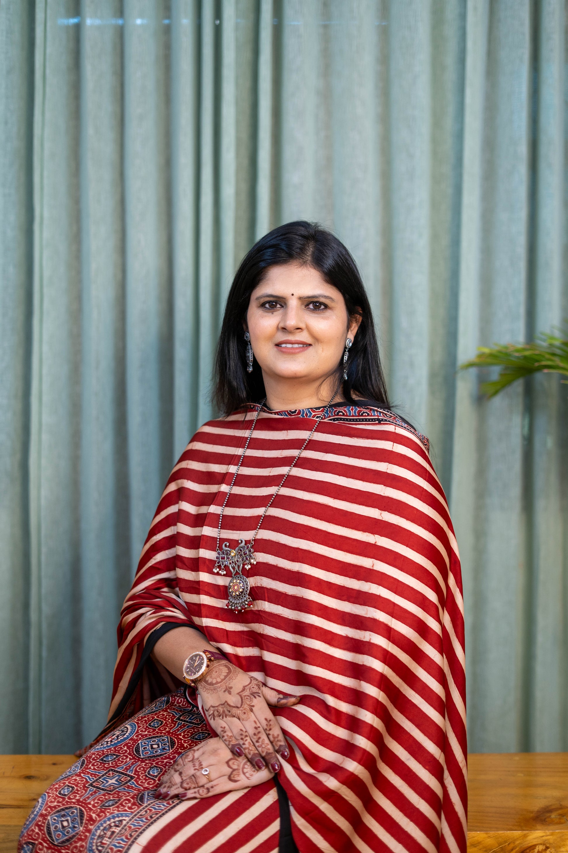 Heritage Pitara Red Striped Modal Suit with Ajrakh Inspired Printed Dupatta