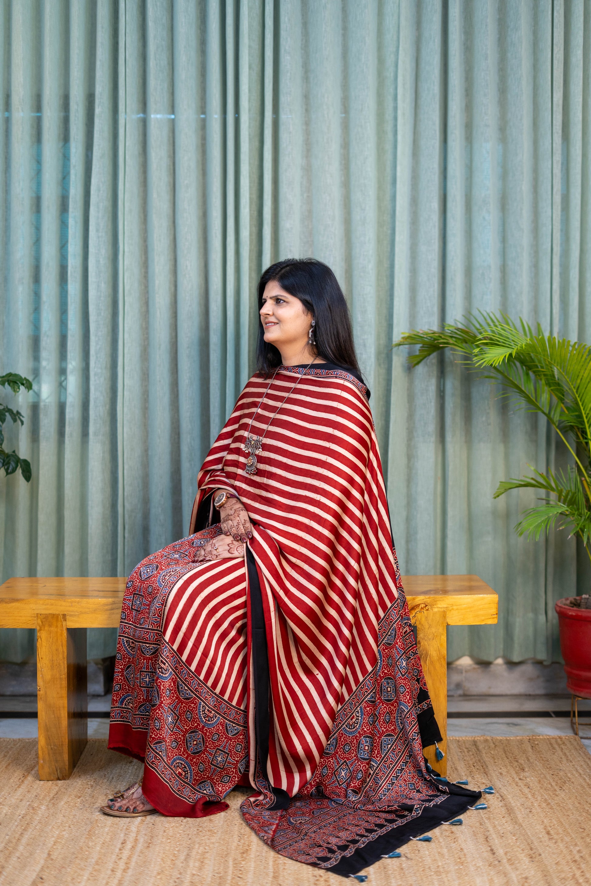 Heritage Pitara Red Striped Modal Suit with Ajrakh Inspired Printed Dupatta