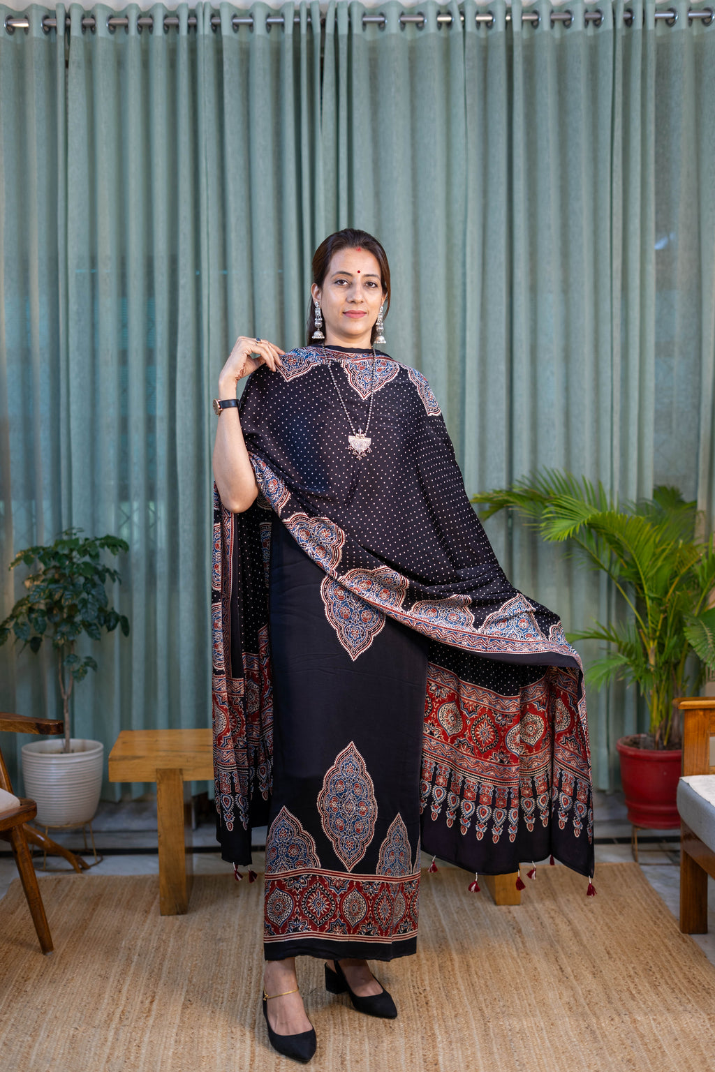 Heritage Pitara Black Modal Suit with Ajrakh Inspired Printed Dupatta