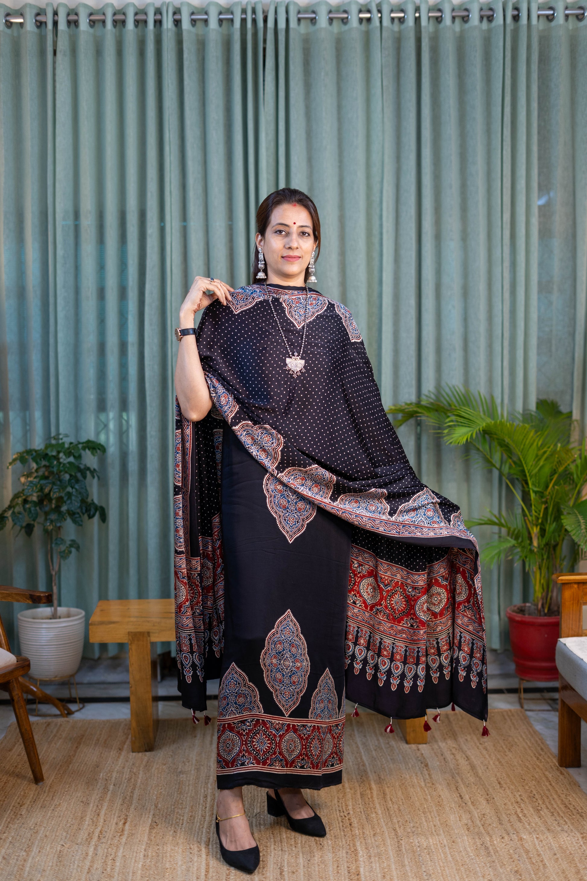 Heritage Pitara Black Modal Suit with Ajrakh Inspired Printed Dupatta