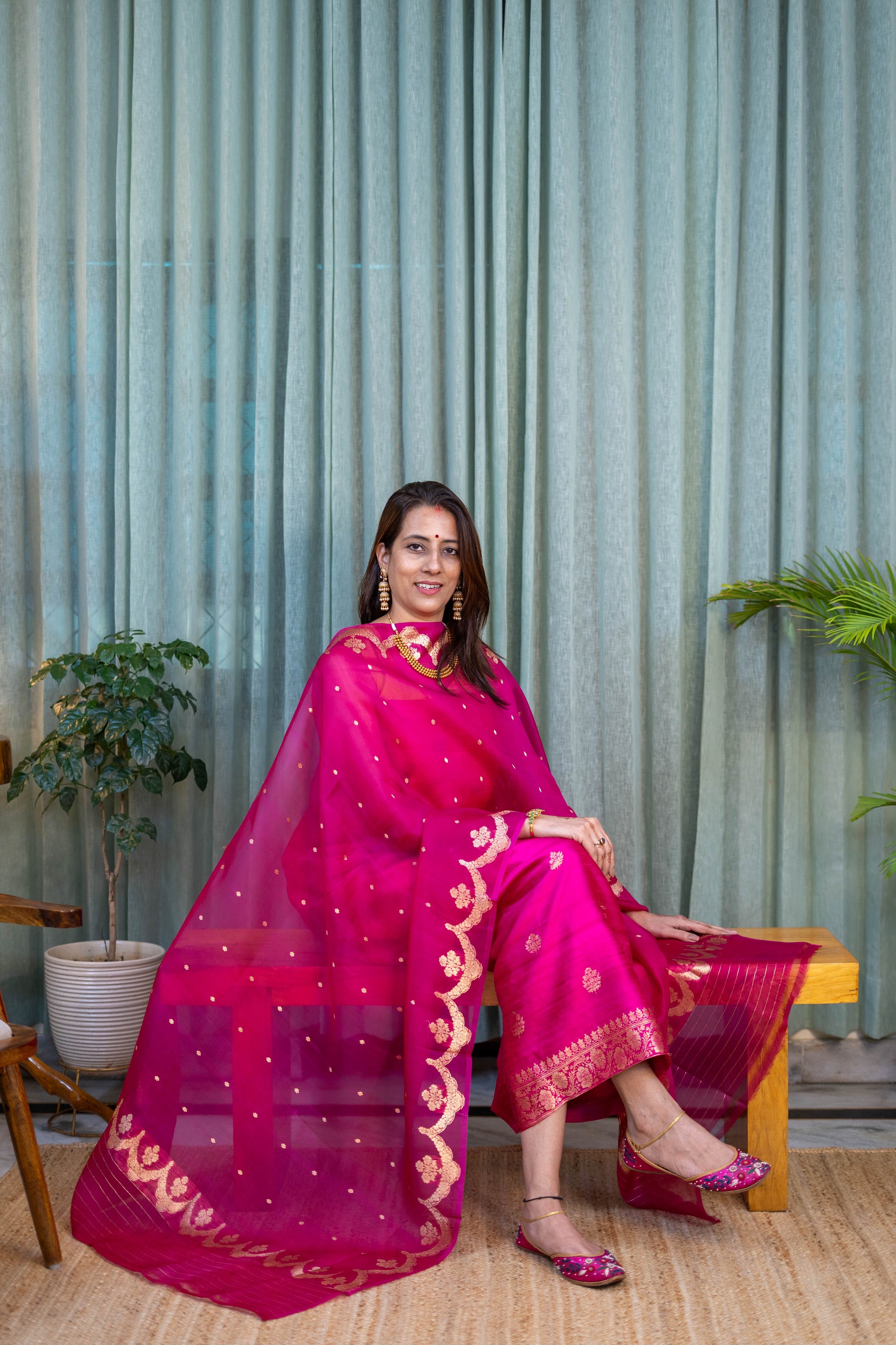 Heritage Pitara Rani Pink Raw Silk Suit with Zari Organza Dupatta
