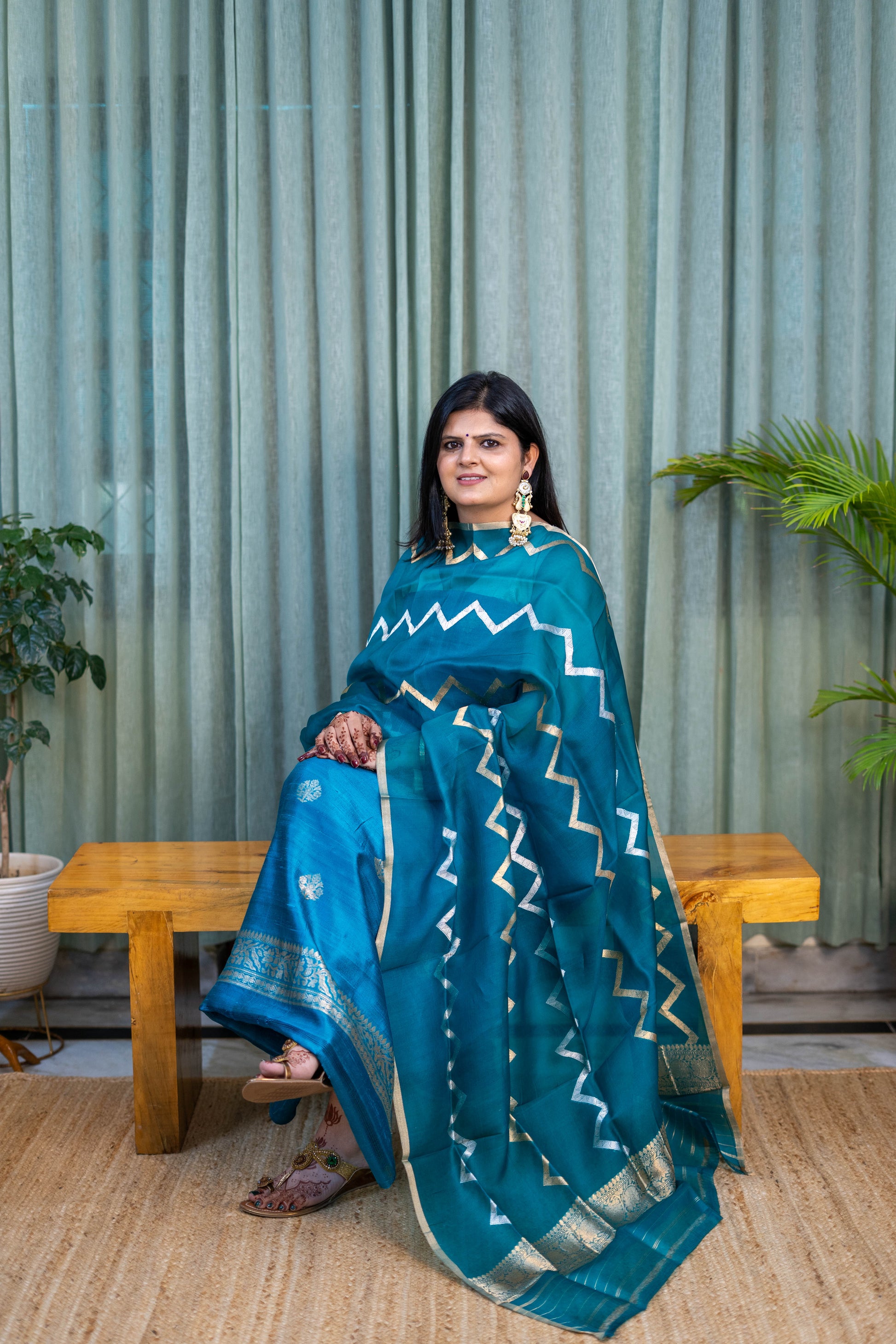 Heritage Pitara Teal Blue Raw Silk Suit with Zari Organza Dupatta