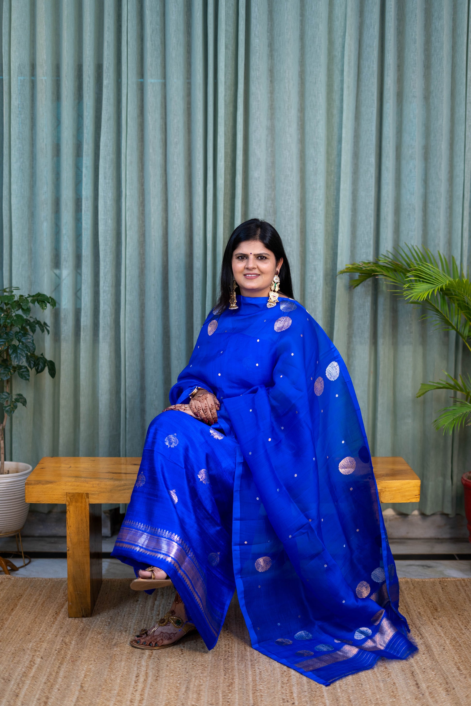 Heritage Pitara Royal Blue Raw Silk Suit with Zari Organza Dupatta