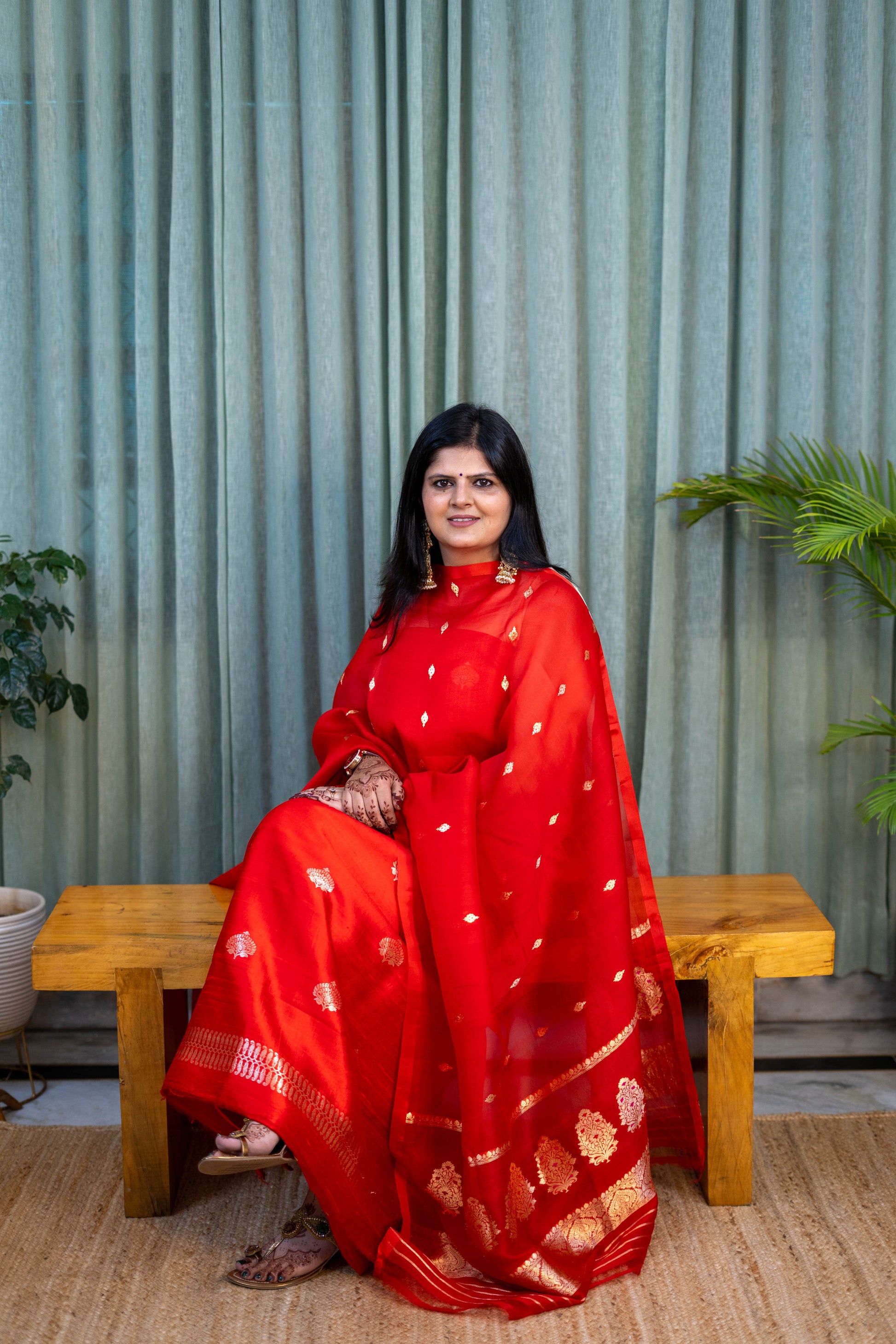 Heritage Pitara Bright Red Raw Silk Suit with Zari Dupatta