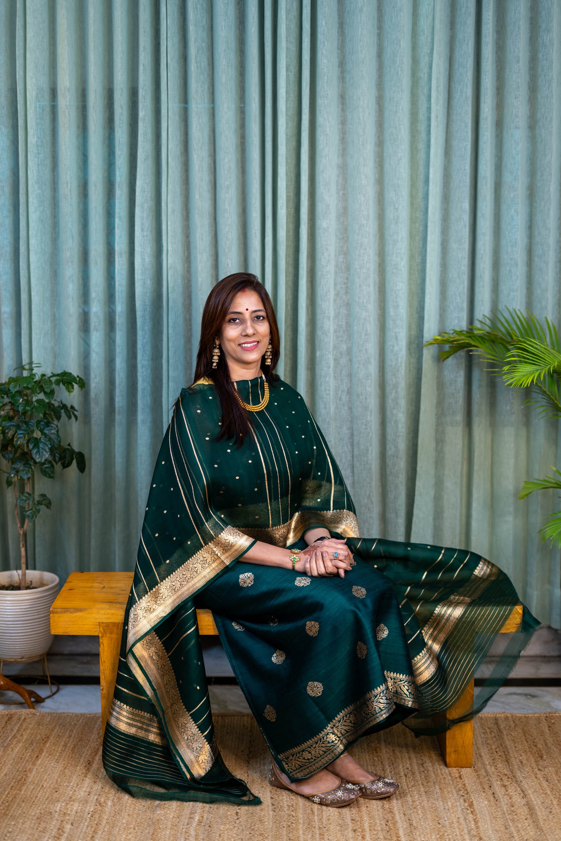 Heritage Pitara Emerald Green Raw Silk Suit with Zari Dupatta