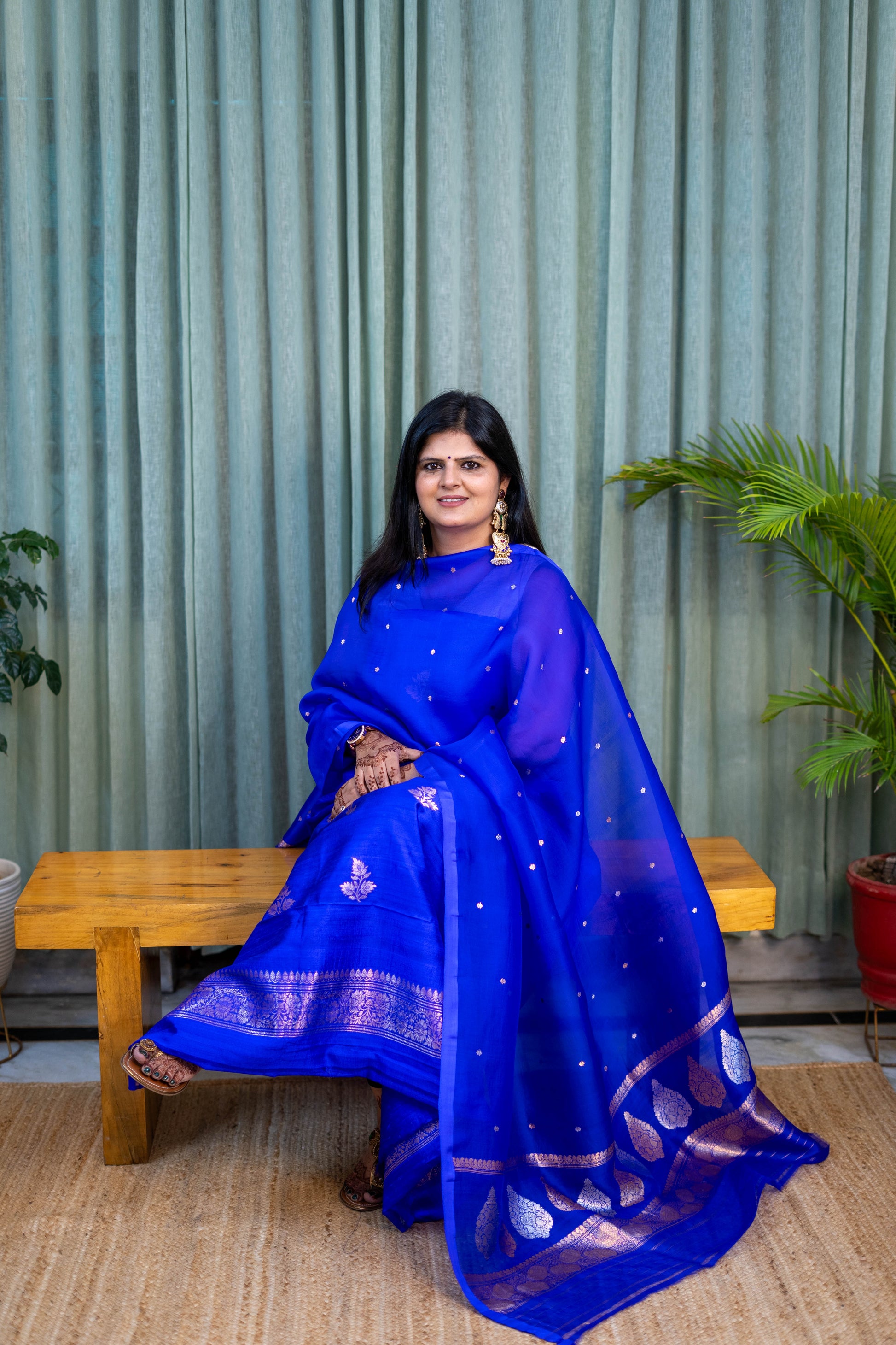 Heritage Pitara Sapphire Blue Raw Silk Suit with Zari Organza Dupatta