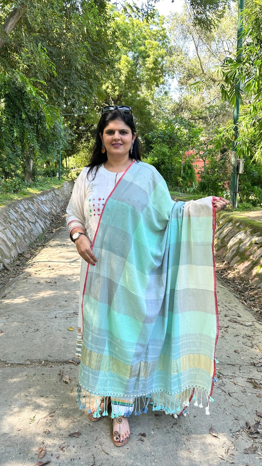 Aqua Checks Bhujodi Dupatta