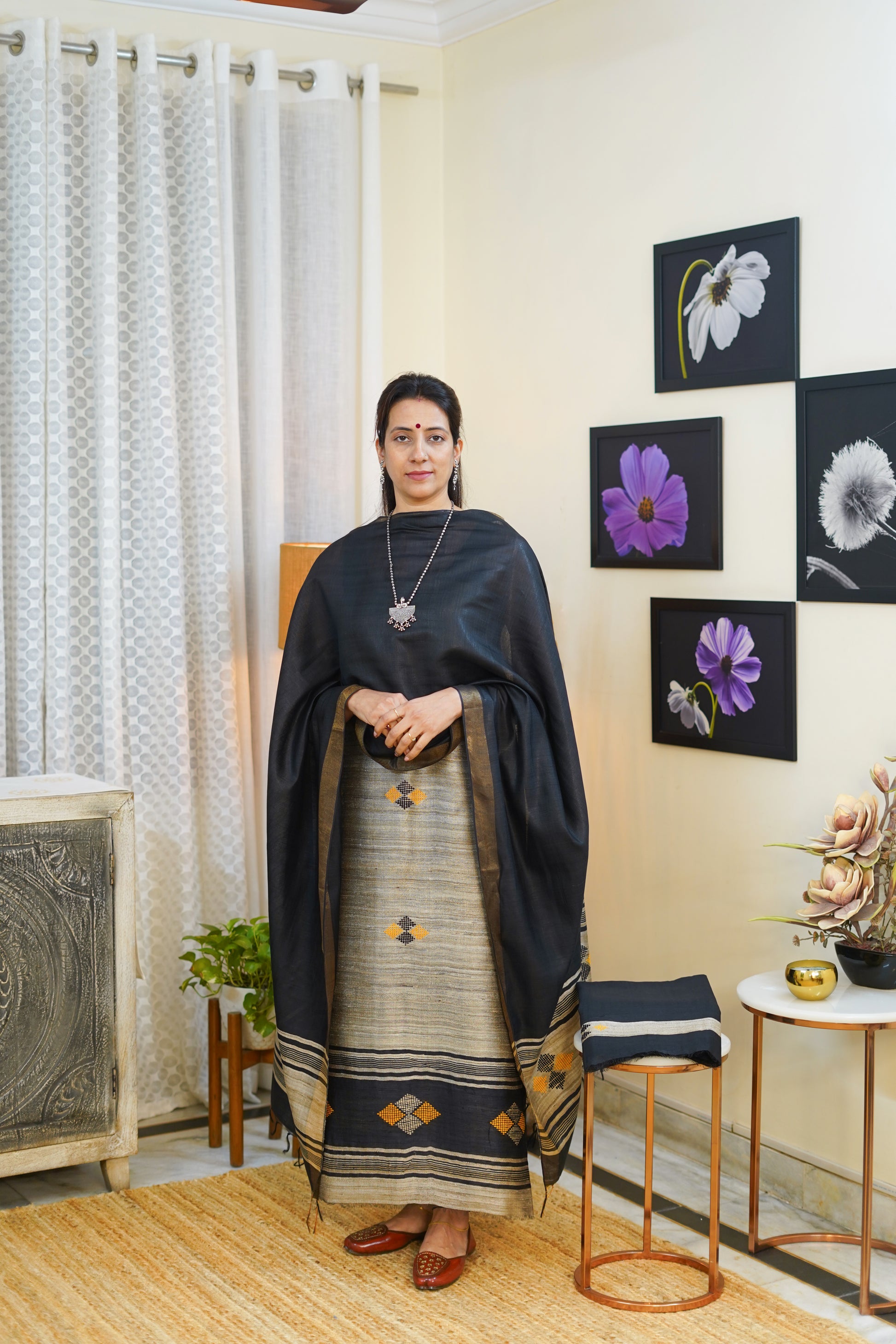 Premium Black and Gold Geecha Tussar Silk Suit
